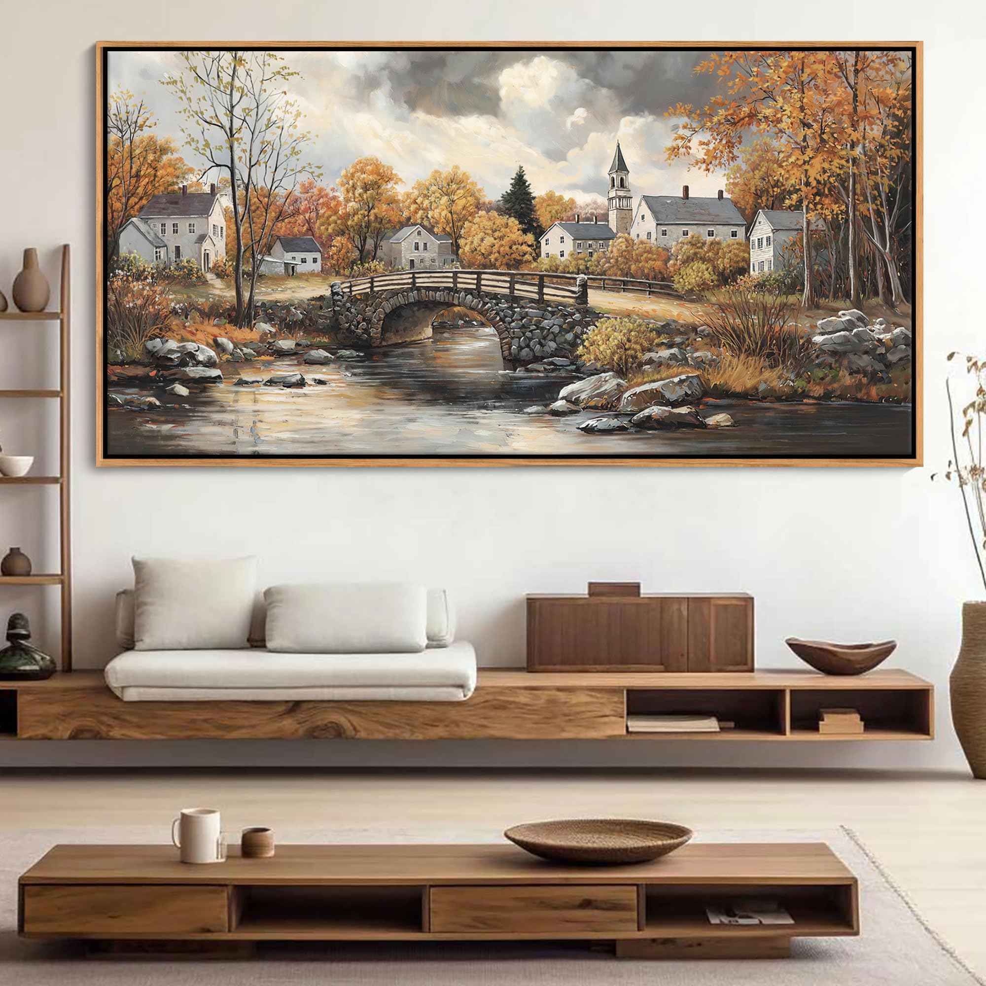 Canvas Wall Art for Living Room - Bridge Paintings Wall Decor Rustic Farmhouse Scenery Wall Pictures for Bedroom French Country Decor Country Style