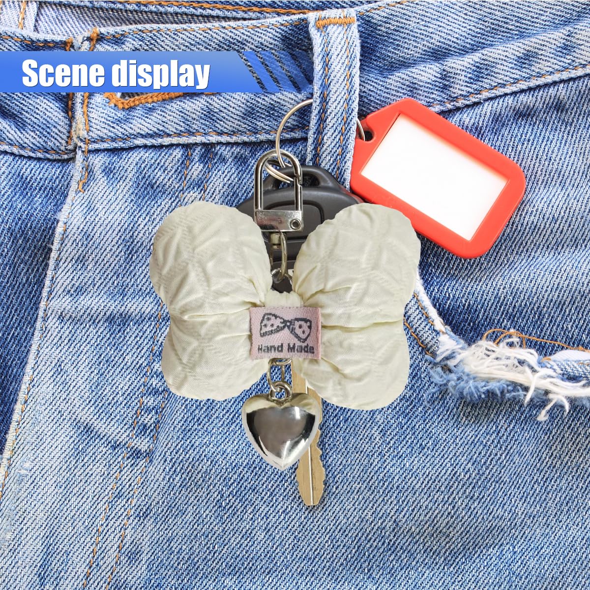 Cute Bow Keychain for Women Girls Coquette Bow Keychains Accessories Car Key Tag Key Ring Aesthetic Bowknot Heart — view 5