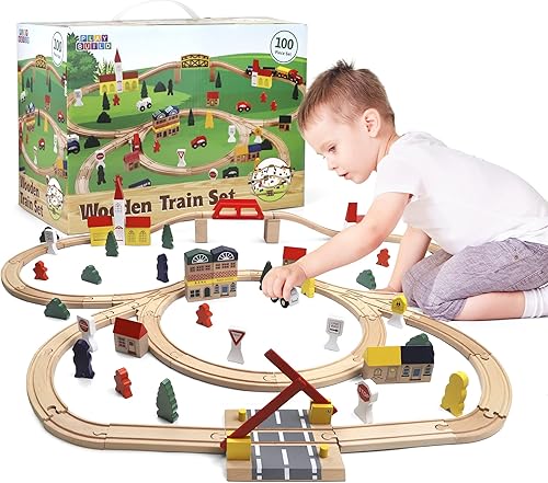 Juego de tren de madera, juego completo de tren para niños, juego interactivo y aprendizaje, diseño creativo de pista de tren de madera, calidad