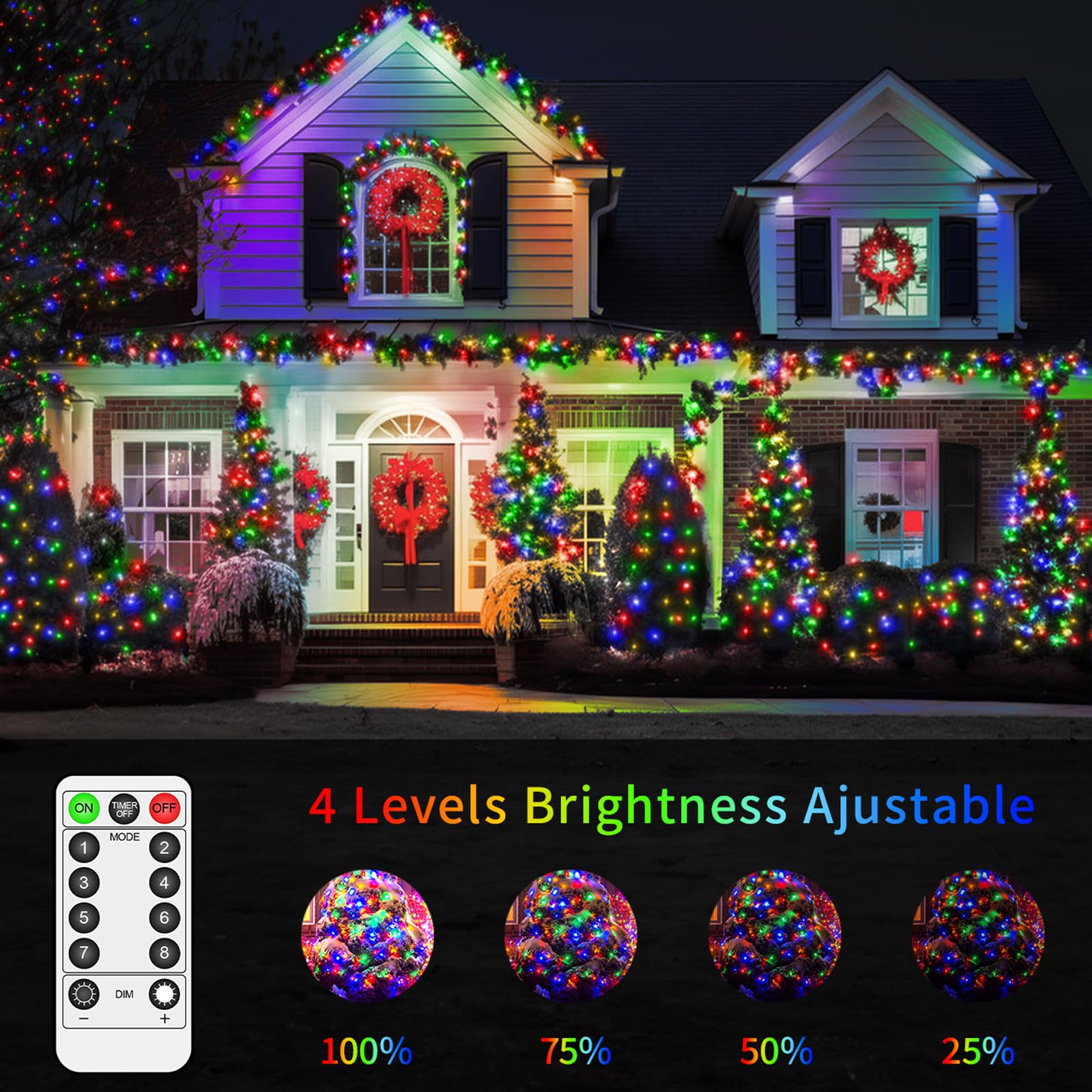 Luci natalizie da 1200 m, 1200 LED, luci natalizie per esterni, impermeabili, con timer, 8 modalità di memoria, luci scintillanti per vacanze, matrimoni, feste, giardino, multicolore
