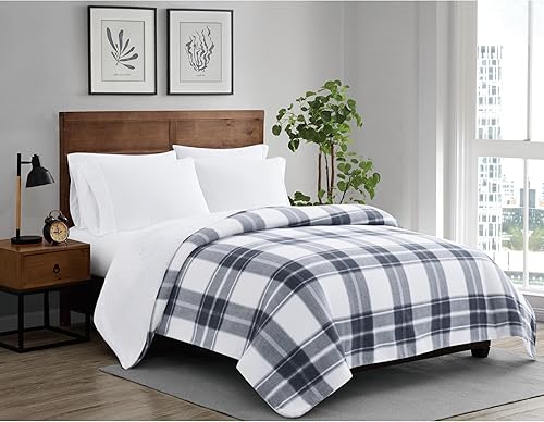 CANNON Cozy Teddy - Manta de poliéster azul y crema, 1 pieza, a cuadros, 100% poliéster, para hombres y mujeres, certificado Oeko-TEX disponible en Yaxa Costa Rica