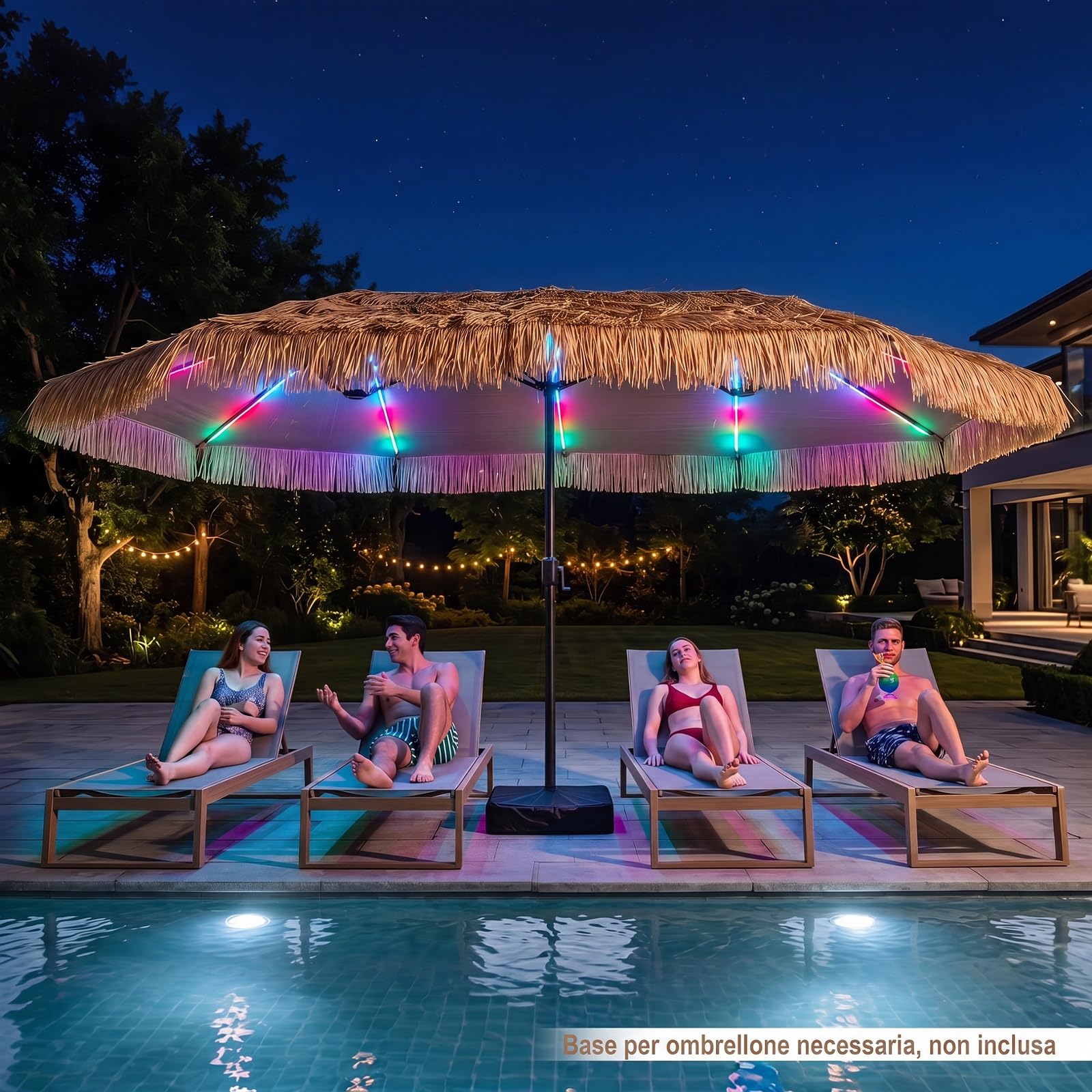 COSTWAY Ombrellone da Giardino in Paglia 450 x 270 cm, con 12 Stecche | Manovella, Antivento, Pieghevole Portatile, Ombrellone Hawaiano per Giardino, Cortile e Piscina