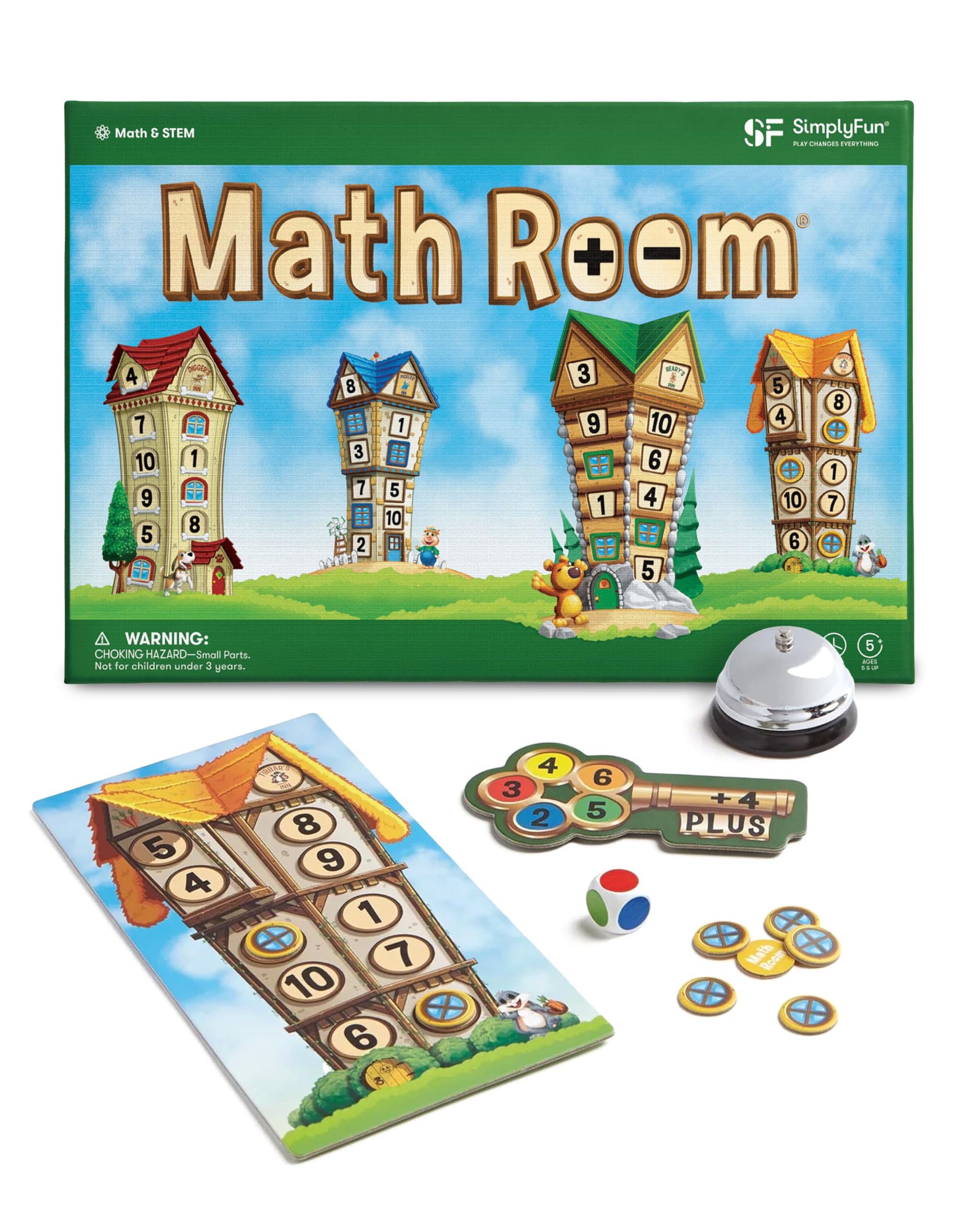 SimplyFun Math Room - Educational Game for Quick Thinking & Fun - Fast Solving Addition & Subtraction for Kids Ages 5 & Up - 2 to 4 Players