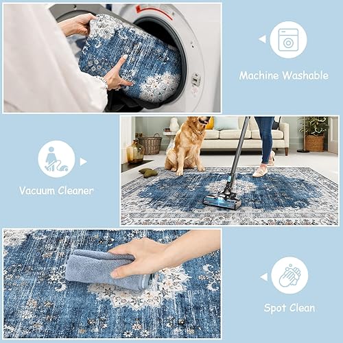 Miniatura 3 de Lahome Alfombra bohemia lavable de 3 x 5 pies, alfombra pequeña con estampado floral para puerta de entrada para dormitorio, mesita de noche,