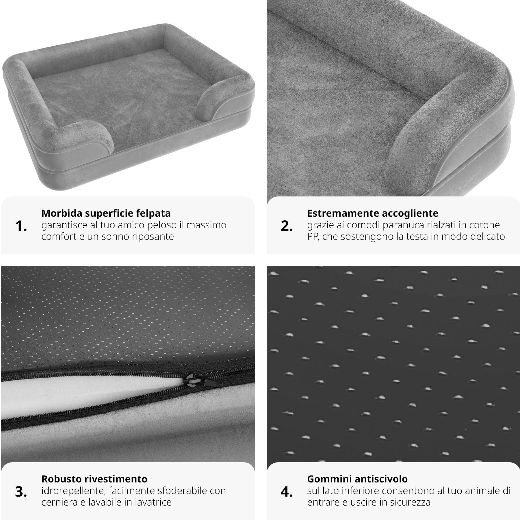 tectake® Lettino per Cani Ergonomico, Cuccia Ortopedica, Bordo Alto, Lettino Cane con Rivestimento in Peluche Impermeabile, Imbottitura in Memory Foam, Antiscivolo - 112x85x18 cm
