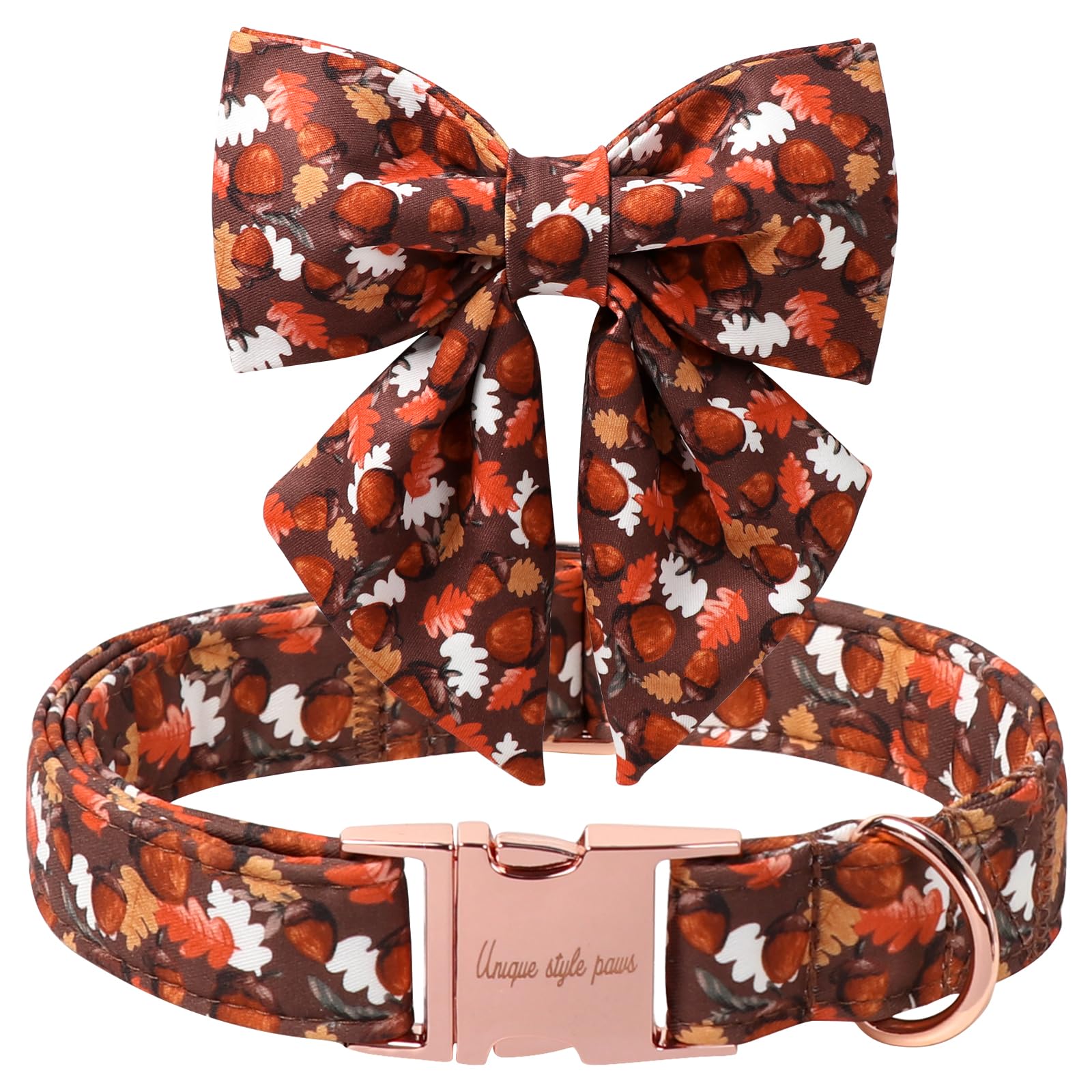Unique style paws Cartoon Dog Collar with Bowtie Autumn Puppy Collar with Hazelnut Maple Leaf for Small Medium Large Boys Girls Dogs