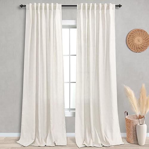 Cortinas de lino de 132 pulgadas para sala de estar, juego de 2 paneles de tela bohemia de lino de alta gama, semitransparentes, filtrantes de luz, Cortinas de lino de 132 pulgadas para sala de estar, juego de 2 paneles de tela bohemia de lino de alta gama, semitransparentes, filtrantes de luz,