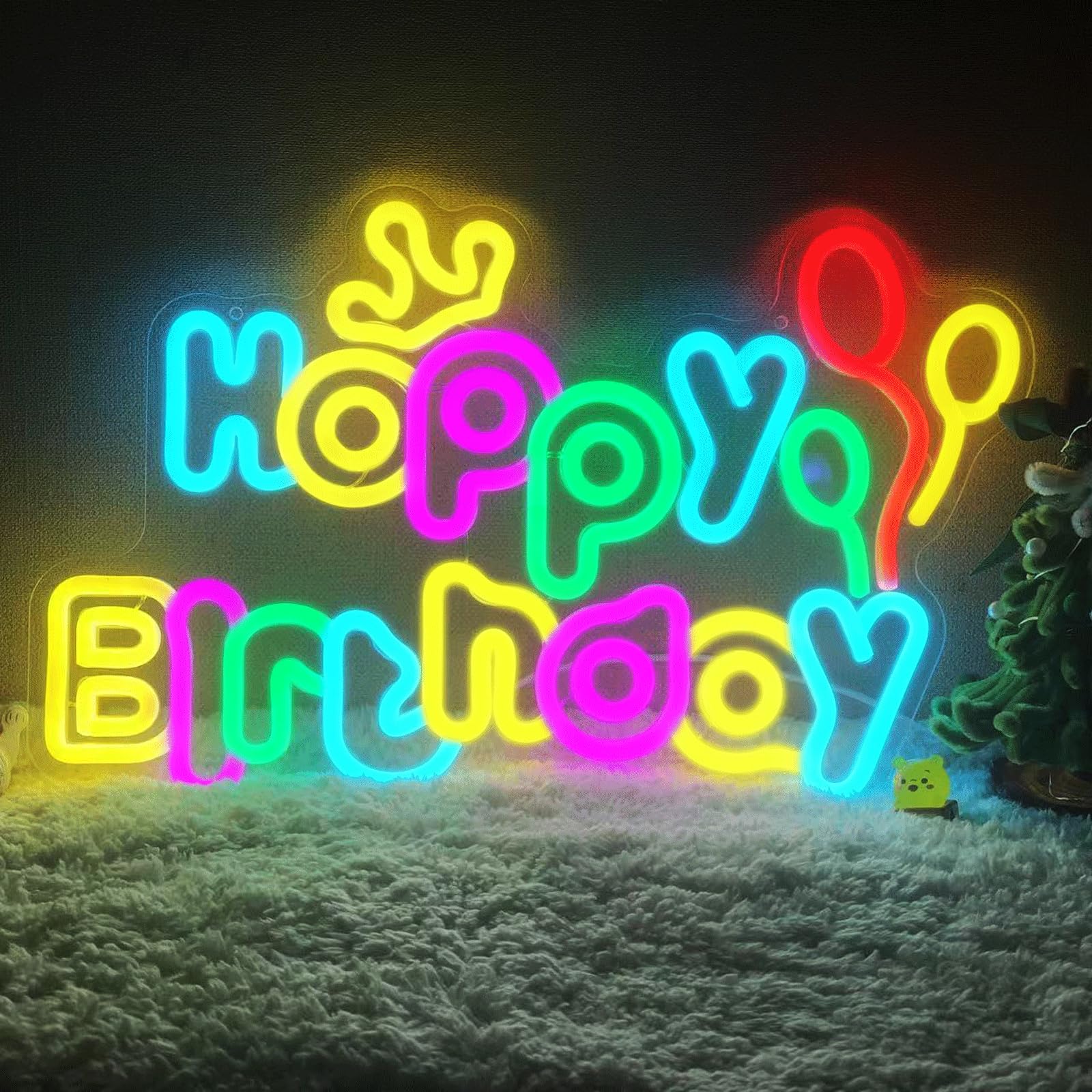 Neonowe znaki Happy Birthday, zasilane przez USB, ściemniane kolorowe światła LED na tło, dekoracja ścienna, przyciągający wzrok znak urodzinowy na imprezy, niezapomniane prezenty, wymiary
