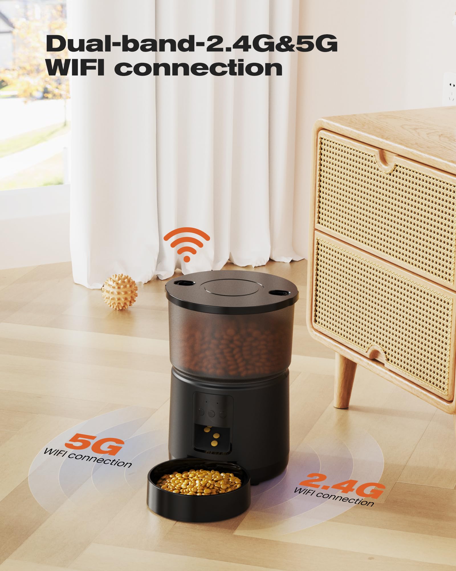 Comedero Gato Automatico - 5G/2.4G WiFi Dispensador Comida Gatos - Comedero Automatico Gato Conectar App - Alimentación a Distancia - 1-10 Comidas al Día - 10s Voz - Doble Alimentación - 3L