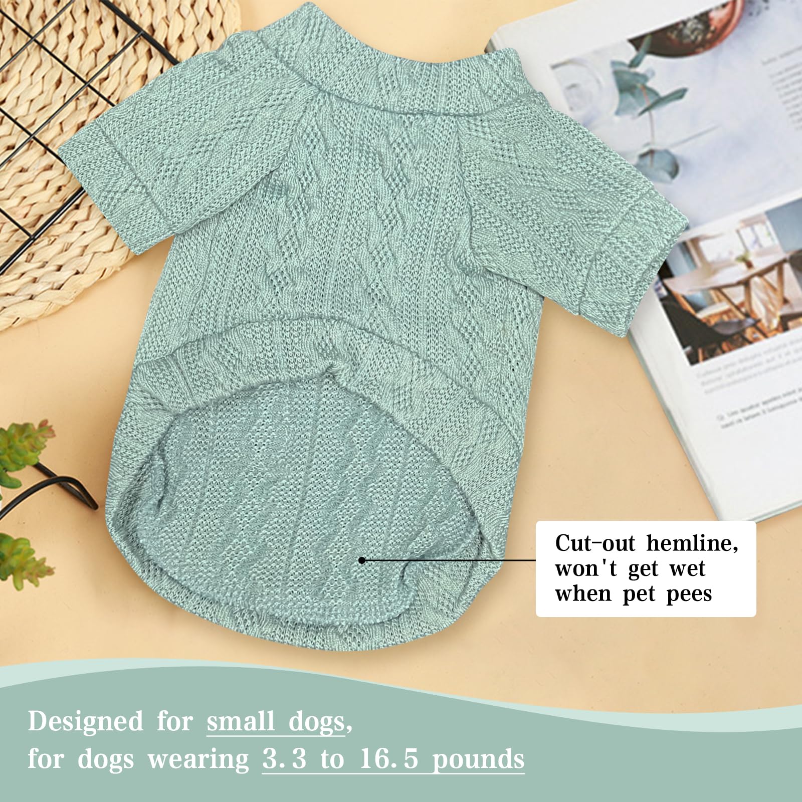Winmany Small Medium Dogs Sweater Cat Winter Turtleneck Clothes Chihuahua Yorkie Puppy Solid Color Outfit (Green, S) - Image 3
