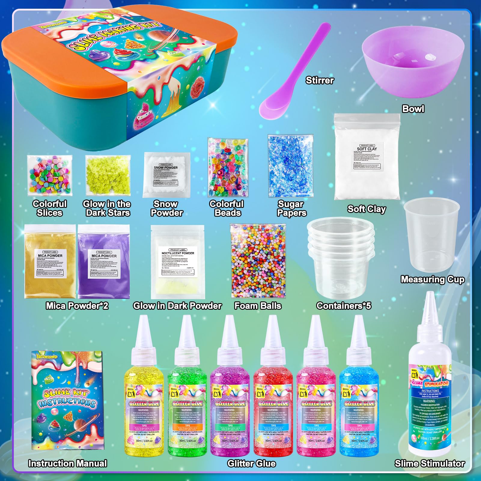 Kit Slime Fai da Te per Bambine, Kit Slime Galaxy per Bambini, Kit Slime Glitterato con Aggiunte, Glimmer Crunchy, Palline di Schiuma, Charm, Glitter, Regali per Bambini e Bambine 3-12 anni
