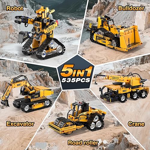 Miniatura 2 de Kit de construcción de robot STEM 5 en 1, 535 piezas de excavadora de control remoto, kit educativo de ciencia, juguetes robóticos de codificación