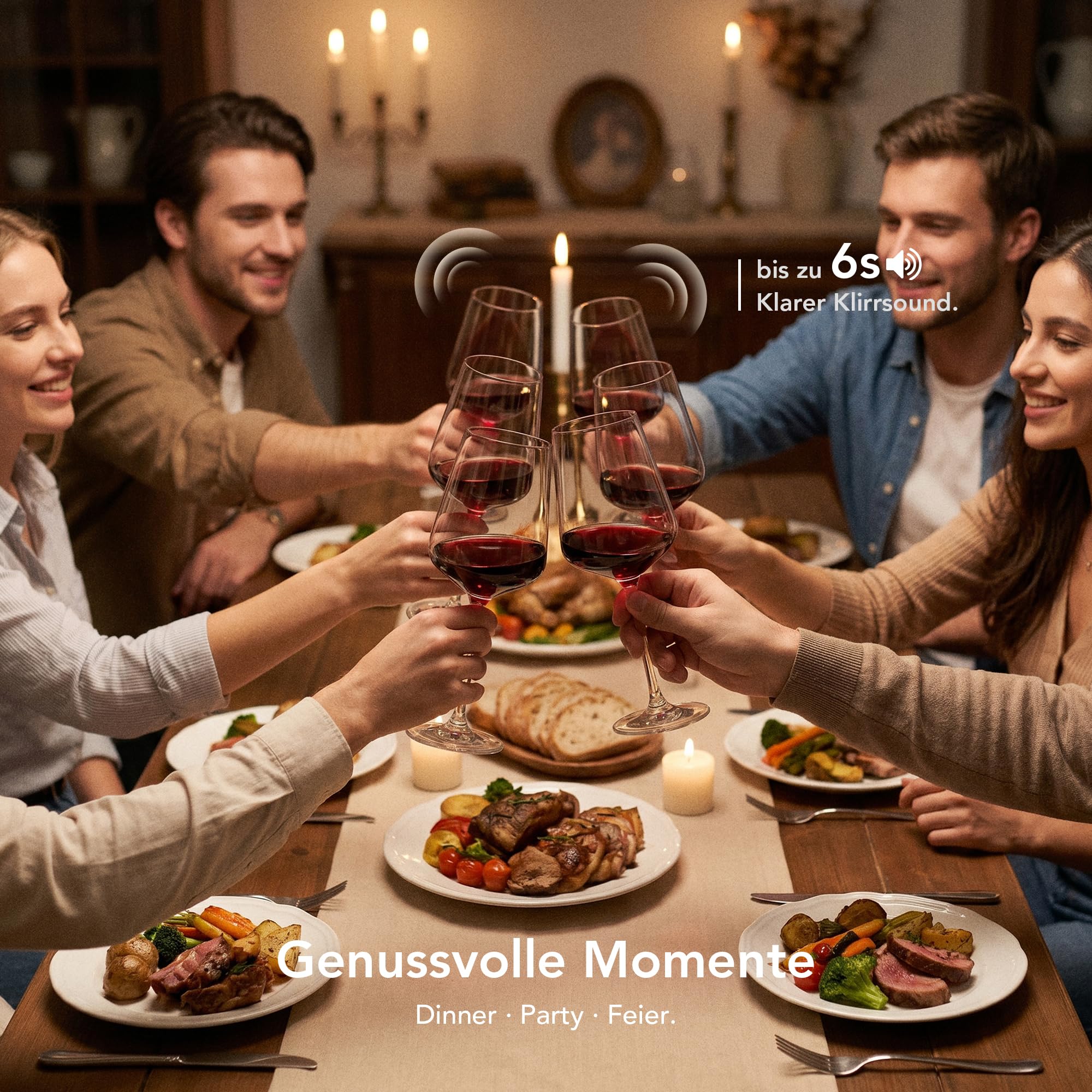 GENICOOK Rotweingläser 6er Set 530 ml – Mundgeblasene Kristallglas Weingläser, bleifrei & spülmaschinenfest, dünnrandig mit langem Stiel – elegante Weinkelche für Rotwein, Weißwein & Geschenkidee