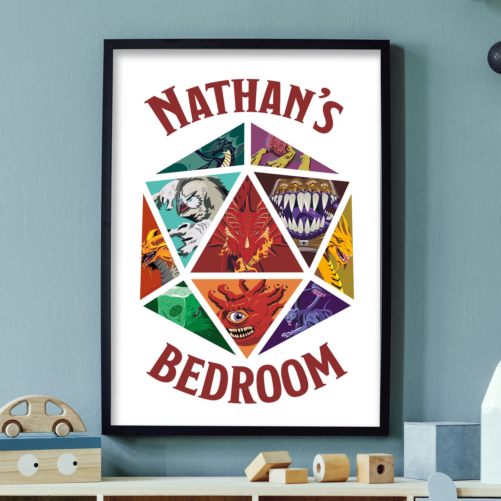 Themed Dungeons & Dragons Wall Print - Monster Dice Personalised Name Wall Art D&D Gamer Poster (A4 (21cm x 29.7cm))