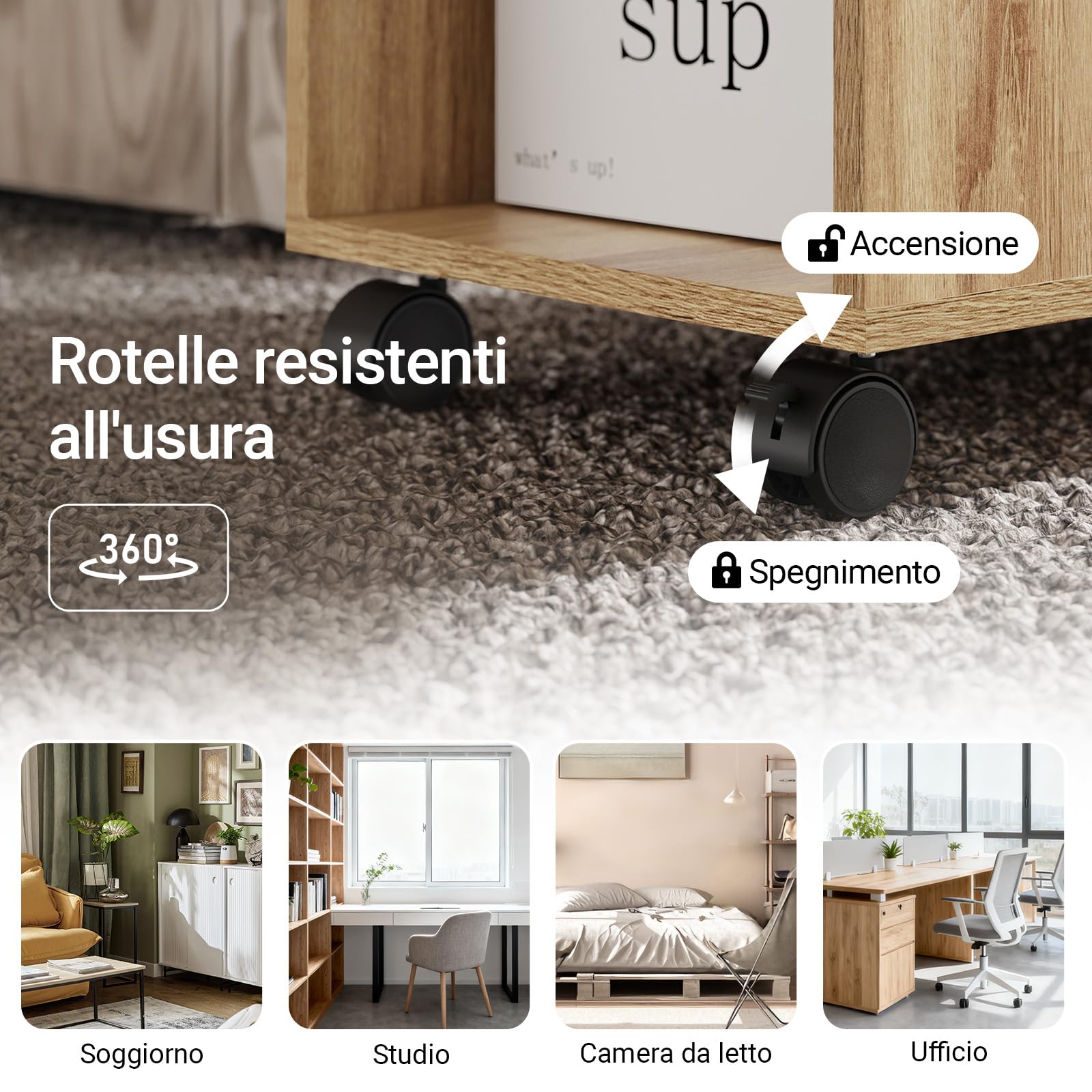SoBuy Tavolino con rotelle, Tavolino rotante a 2 livelli con ripiani, Libreria mobile per soggiorno, camera, ufficio, L70 x P35 x H60cm Naturale FBT34-N