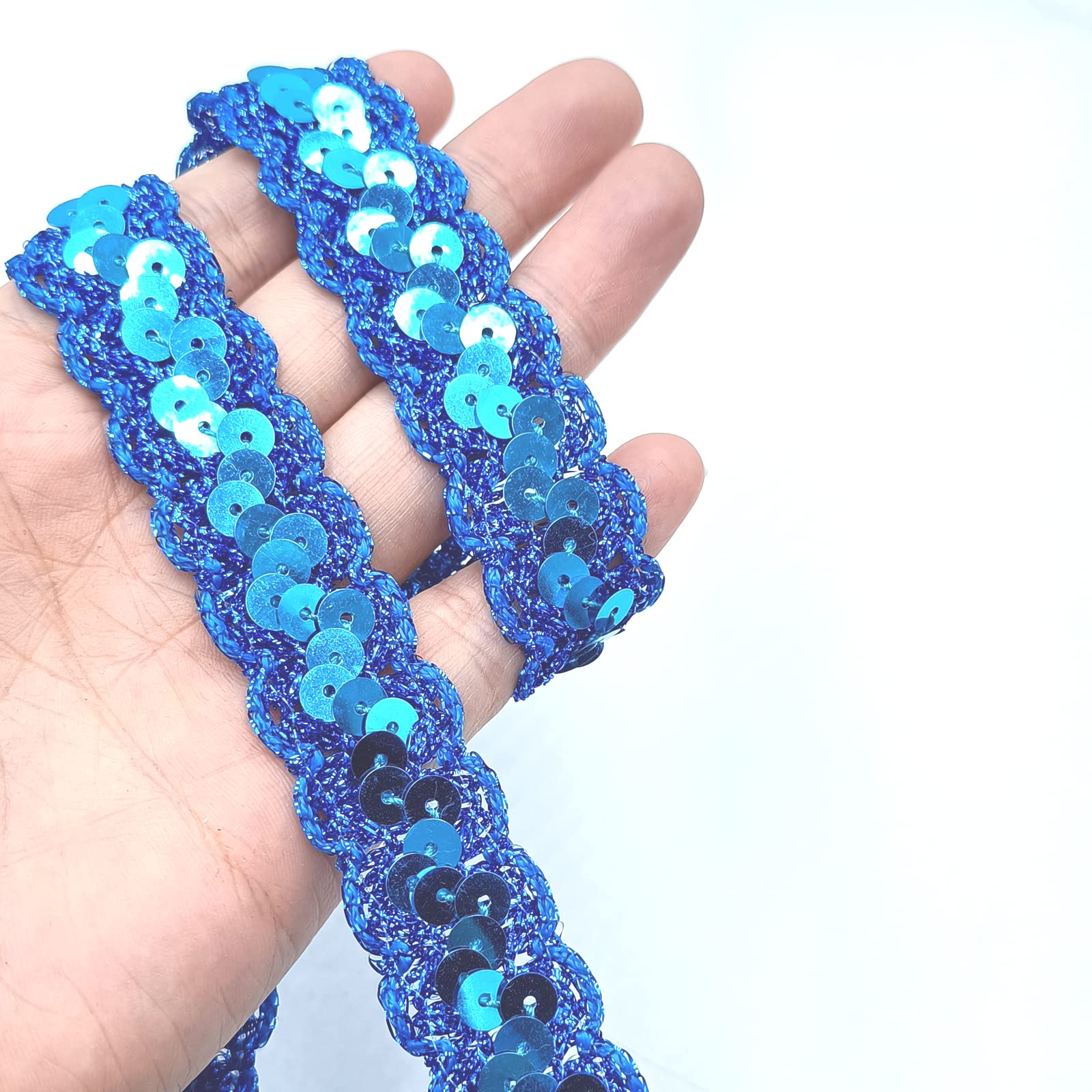 YOOGCORETT 7 Yards Turquoise Sequin Ribbon Lace Trim Glitter Metallic Flat Sequin for Sewing Dress Costume Embellishments Headband and Crafts - Width 23mm (Inelastic)