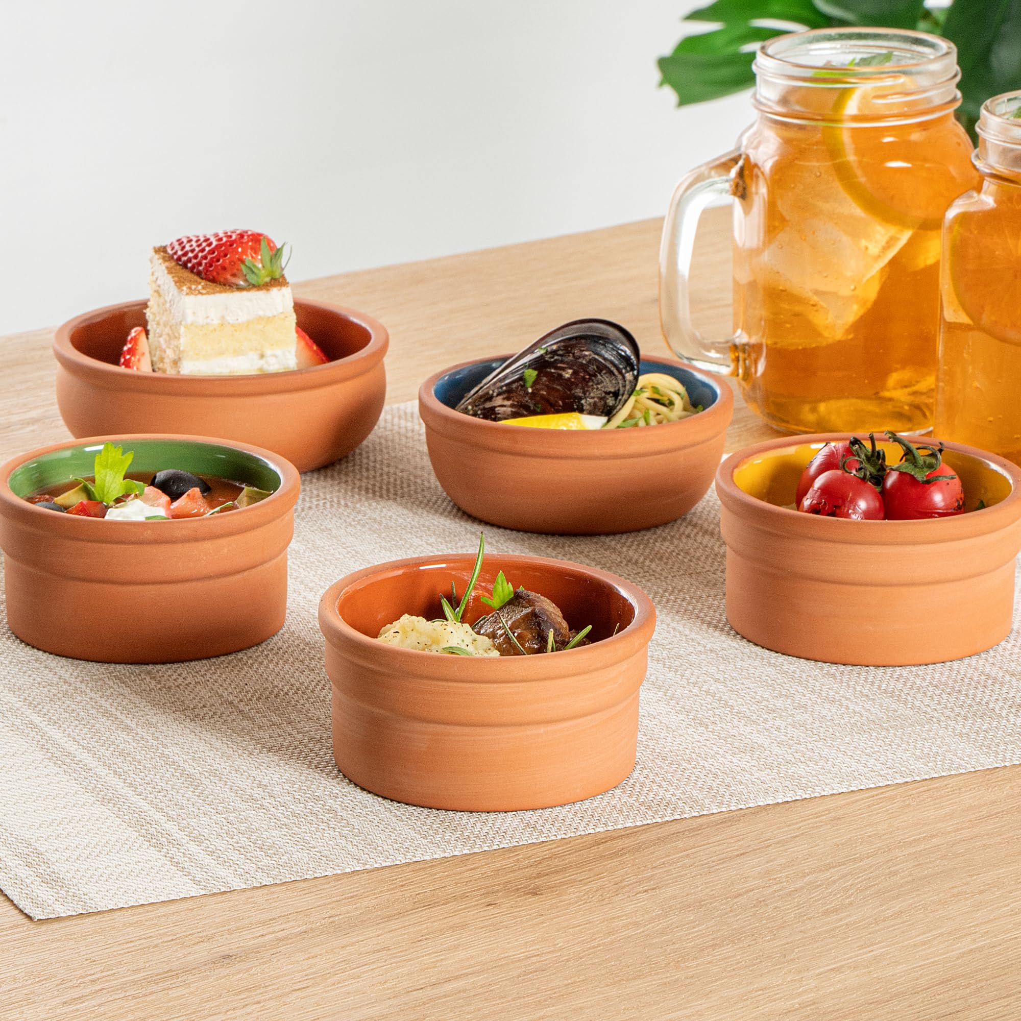 Restaurantware -Terra Tek - Cazuelas in terracotta da 144,6 g, 10 pentole in argilla smaltata marrone per cucinare, pronte per il forno, microonde, pentole in terracotta, lavabili in lavastoviglie,