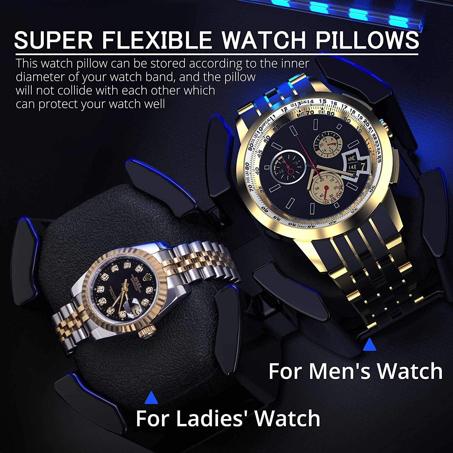 Watch Winder for 12 Storages, Wood Piano Paint Shell+ Extremely Silent Motors, with Soft Flexible Watch Pillow, Built-in Illumination (Pine Bark Pattern)