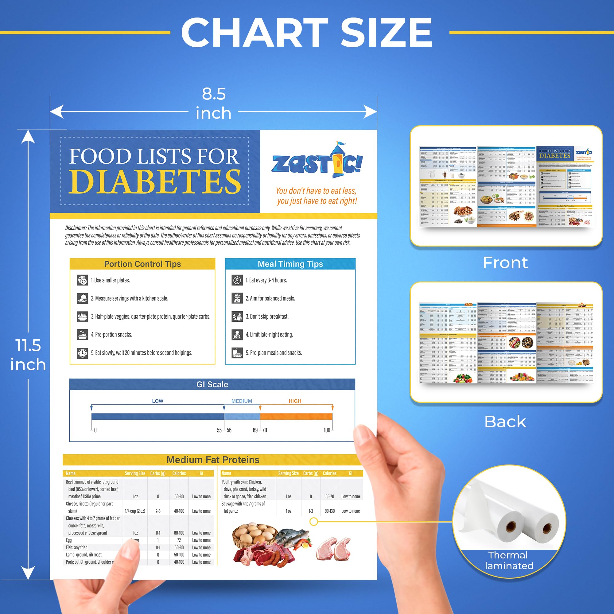 Zastic Laminated 85x11 Diabetes Food Chart & Meal
