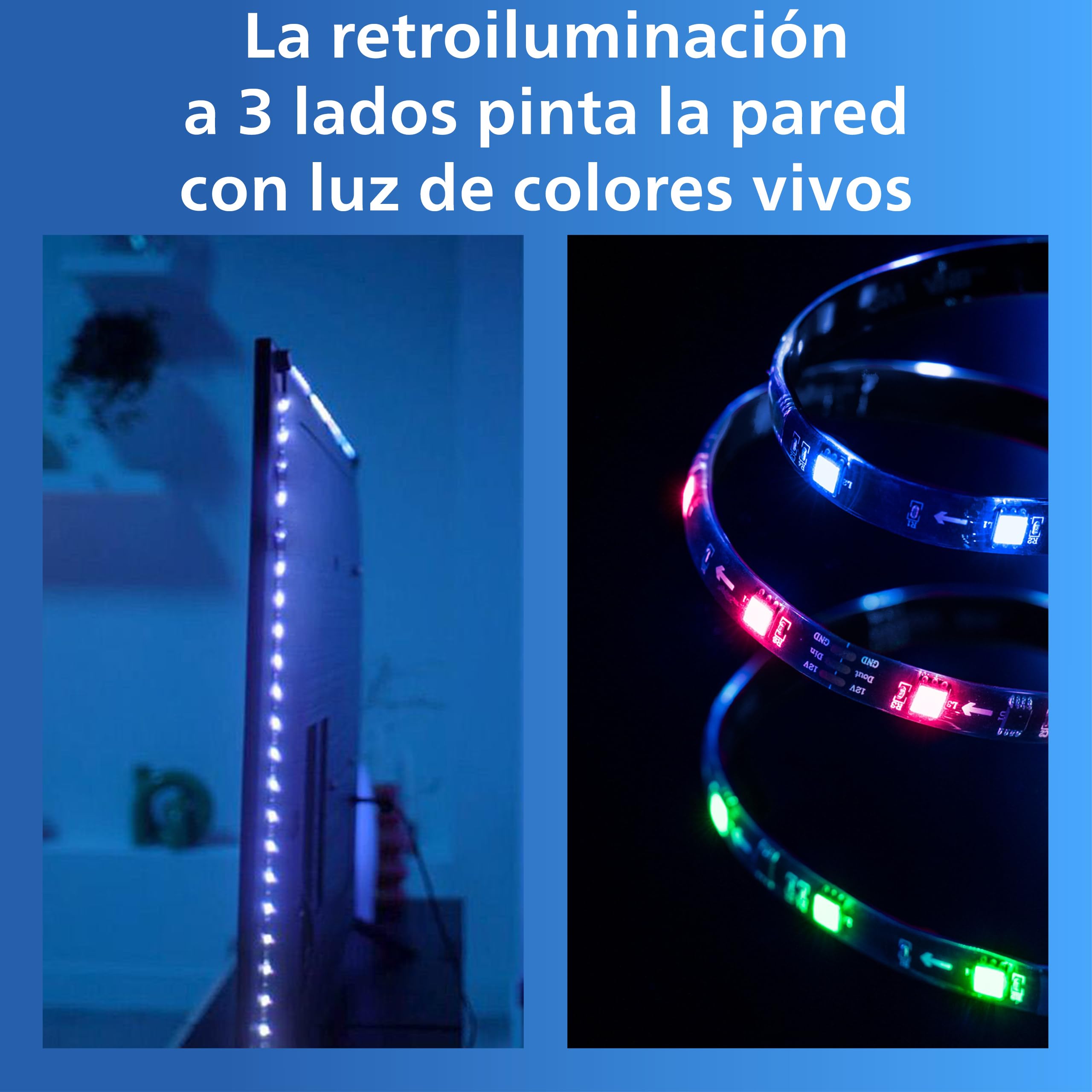 Philips Smart Lighting HDMI Sync Box with TV Backlight, RGBIC LED Strip for 55-65" TV, Sync with Movies, Music, HDMI 2.0, 4K at 60Hz, Connected by WiZ, Requires External Video Source