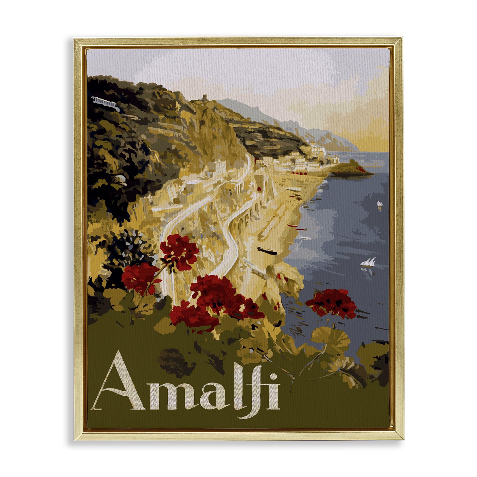 Stupell Industries Sunlit Amalfi Coast View 'Picturesque Amalfi Coast', Floating Frame Canvas Art, Gold, 25 X 31 Inches, Easy To Hang And Sturdy, Made In Usa, By Lil' Rue