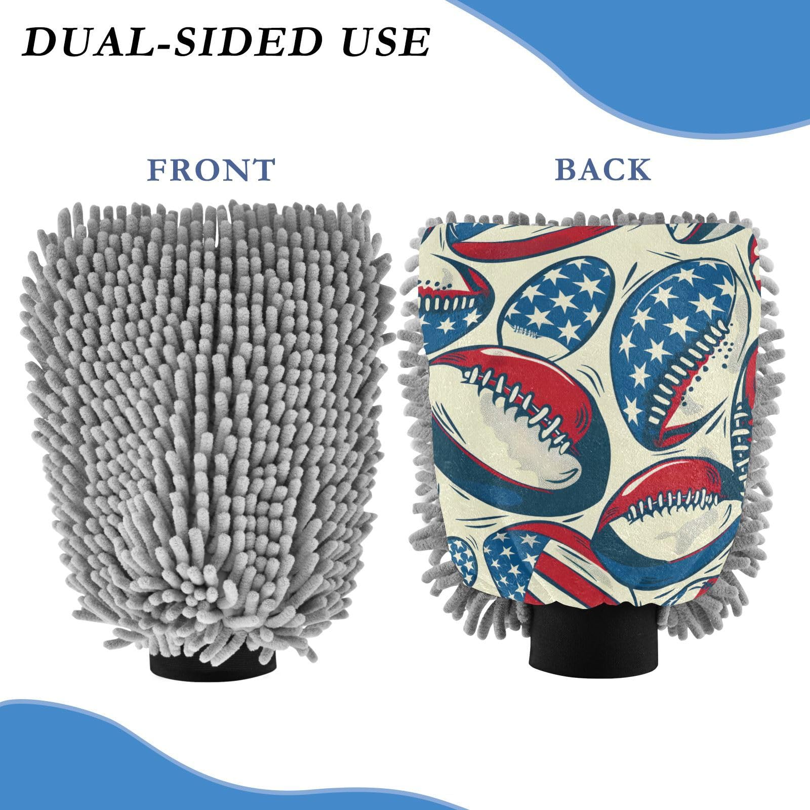 IOACIY Absorbent Microfiber Car Wash Drying Mitts, 2 Pack, Scratch-Free & Lint-Free, Rich Foam, Highly Absorbent, Double Sided, Wash Mitt Perfect for Car Washing, L, Football (17)