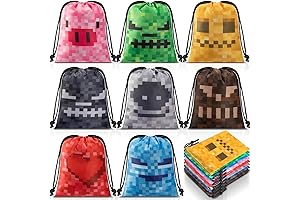 Honoson 24 Pixel Party Favor Drawstring Bags for Kids Minecraft Birthday Decorations