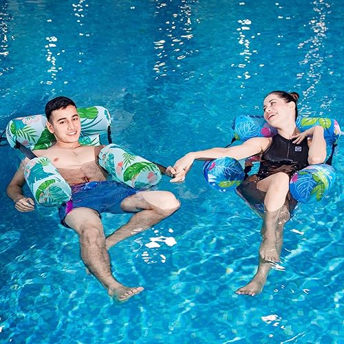 Miniatura 2 de WERNNSAI Inflatable Pool Chair Float for Adults - 2 Pack Fabric Hammock Adjustable Floating Lounge Chairs for Swimming, Beach, Lake