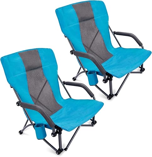 G4Free Sillas bajas de camping para adultos, silla de playa plegable duradera ergonómica con bolsa de transporte para camping, concierto, césped,