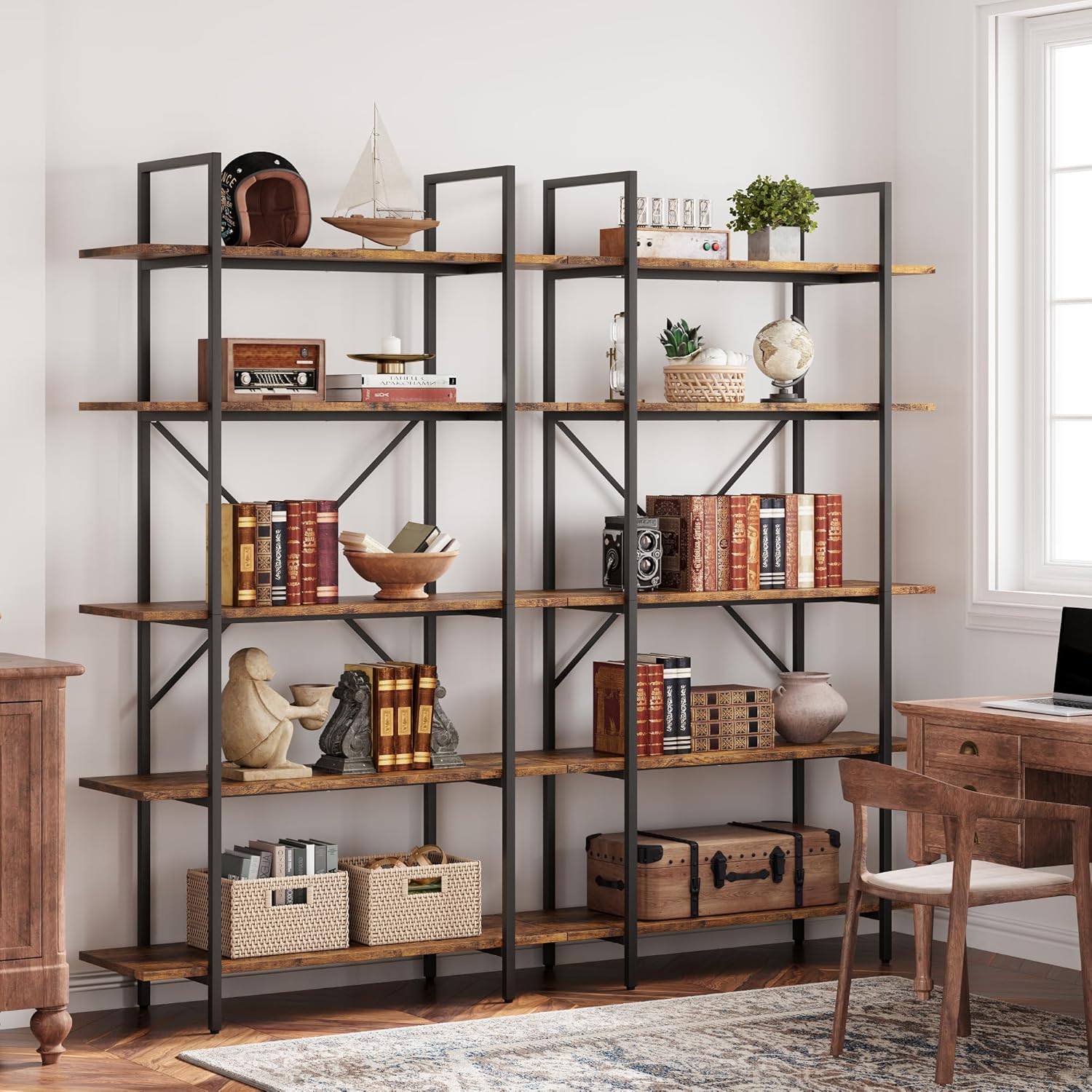 GAOMON 5 Tier Bookshelf, 67.9” Tall Bookcase with 5 Open Book Shelves, Vintage Bookshelves and Bookcases, Large Display Shelves for Home Office, Study Room, Living Room-Rustic Brown