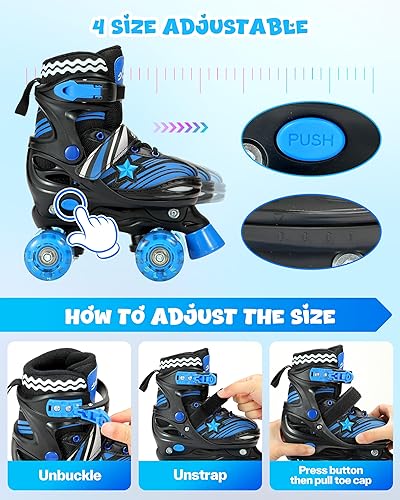 Miniatura 5 de Sportneer Kids Roller Skates 4 Size Adjustable Quad Skates with Light Up Wheels for 5-8, 8-12 Girls Boys Kids Toddlers Beginners, Birthday Gift with