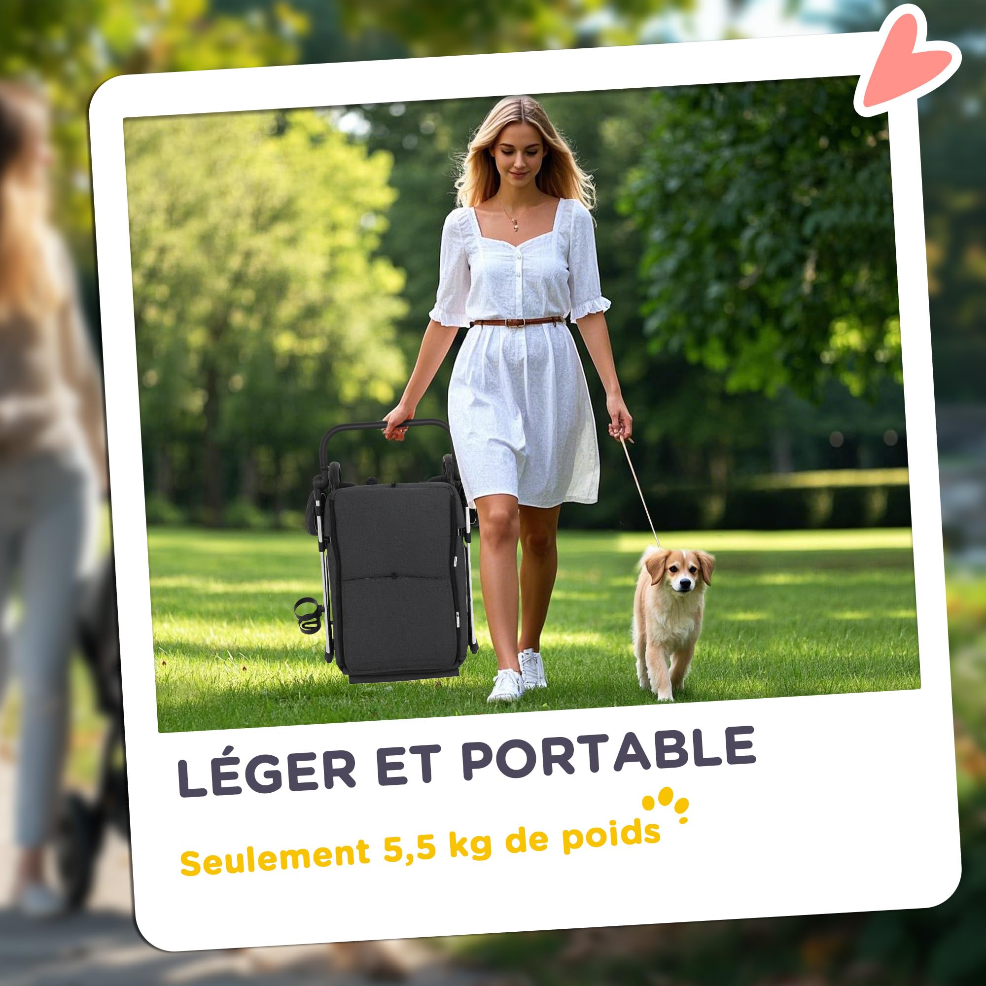 PawHut Poussette buggy pliable pour chien, porte-gobelets, laisse de sécurité, roues avec frein à 360°, fenêtre à mailles, alliage d'aluminium, chariot pour chien chat petit et miniature, gris