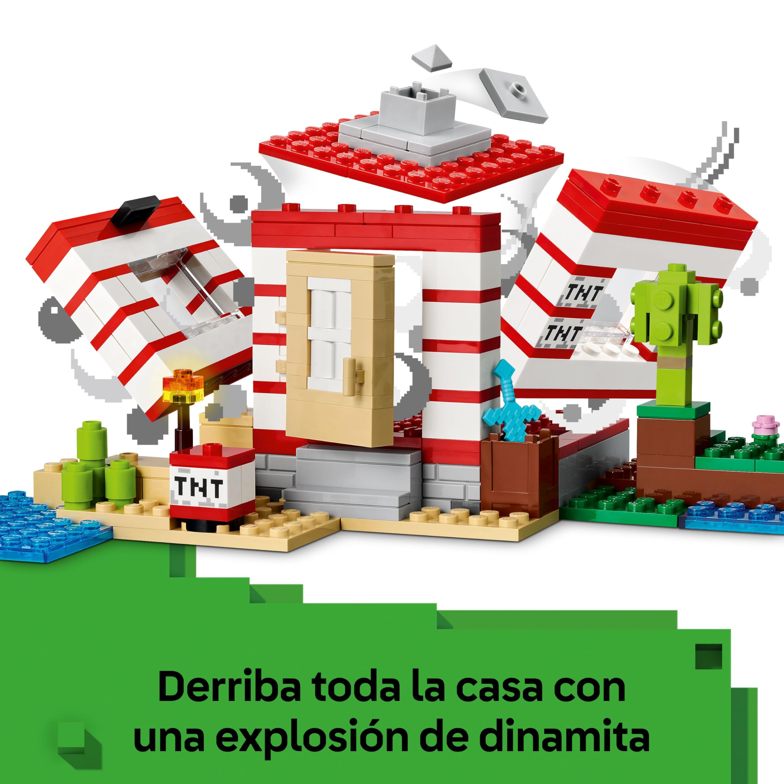 LEGO Minecraft La Casa-Dinamita de la Selva de Juguete - Función Explosión - Barco de Juguete, Animales y Figuras de Steve, Creeper y Zombi - Regalo Gamer para Niños y Niñas de 8+ Años 21275