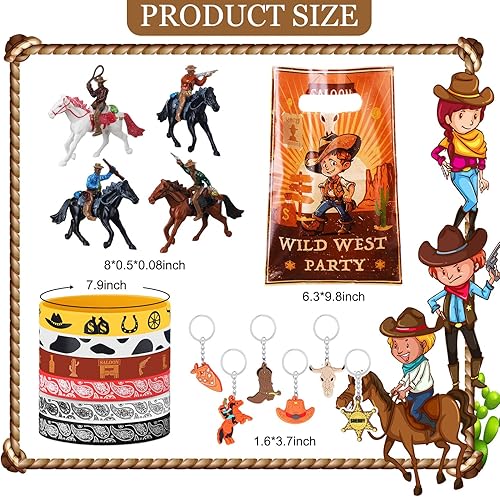 Miniatura 5 de Fumete 106 recuerdos de fiesta de Rodeo de vaquero occidental, incluye 50 calcomanías occidentales, 12 llaveros de vaquero, 12 pulseras de silicona