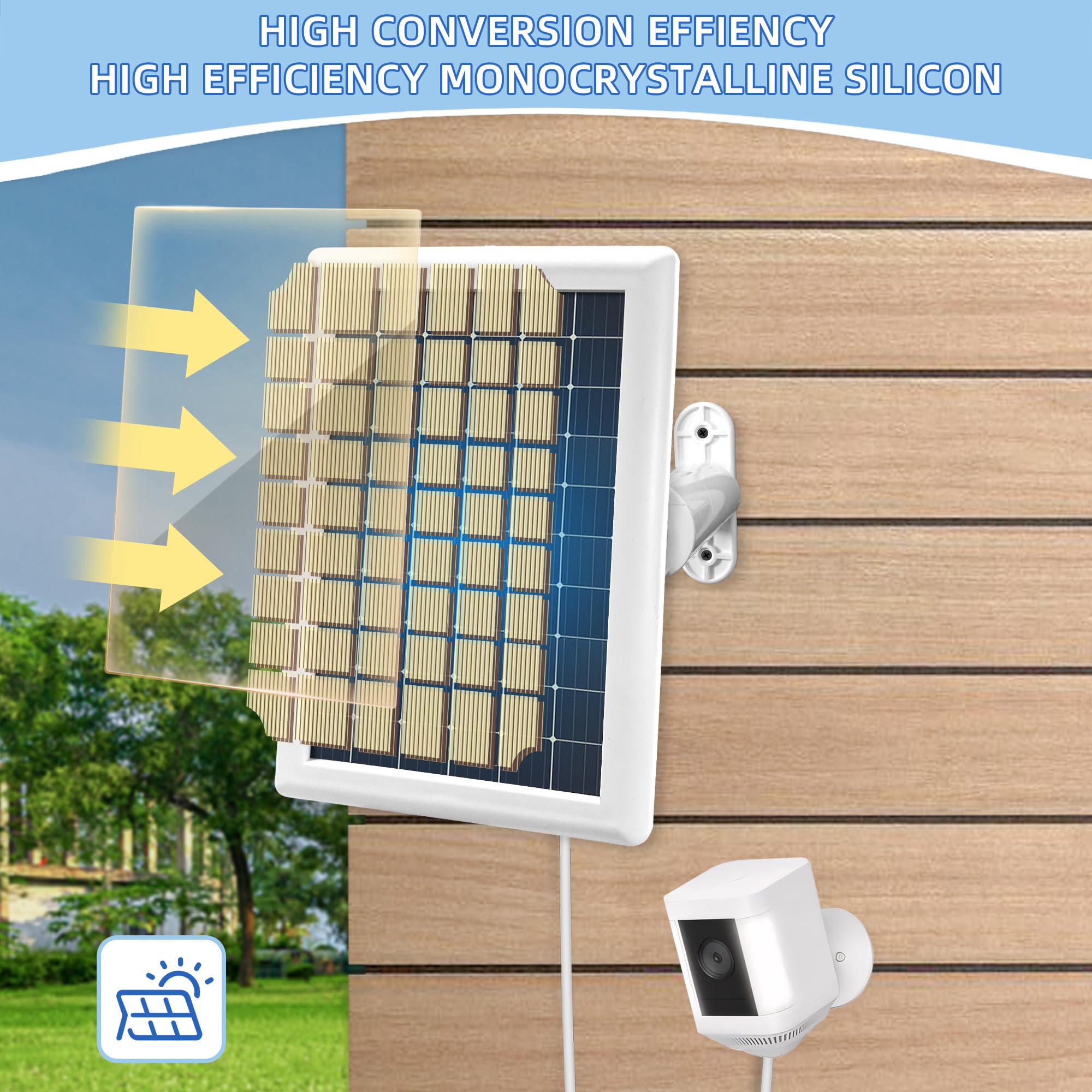 Caricatore per pannello solare per batteria della fotocamera ad anello, compatibile con telecamera ad anello riflettore/cam, uso esterno, bianco, 2 pezzi, cavo da 5 m