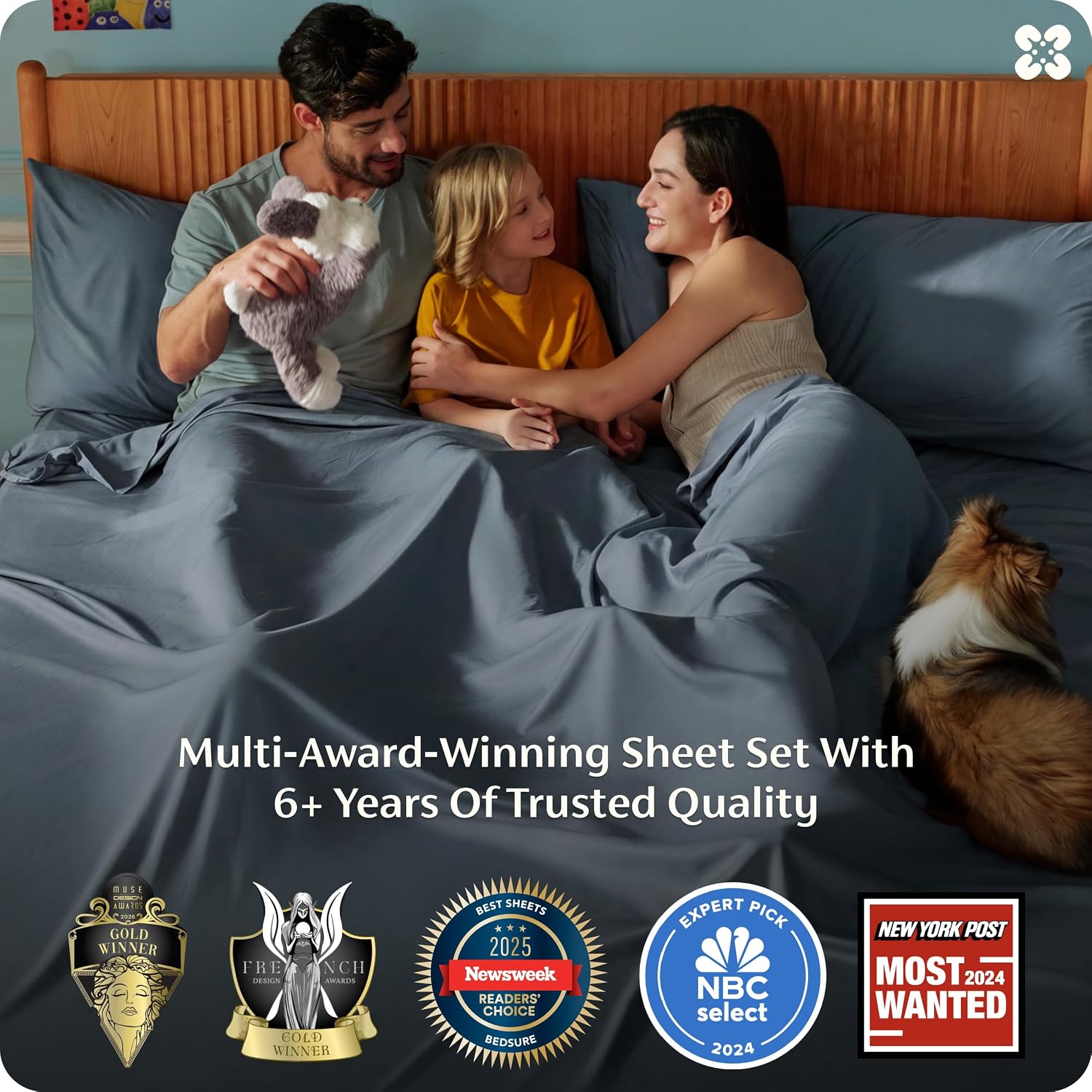 Bedsure Queen Sheet Set, Cooling Sheets for Queen Size Bed Set, Rayon Derived from Bamboo, PureWoven, Breathable & Soft, Deep Pocket, Hotel Luxury Silky Bedding for Hot Sleepers, Dusty Blue