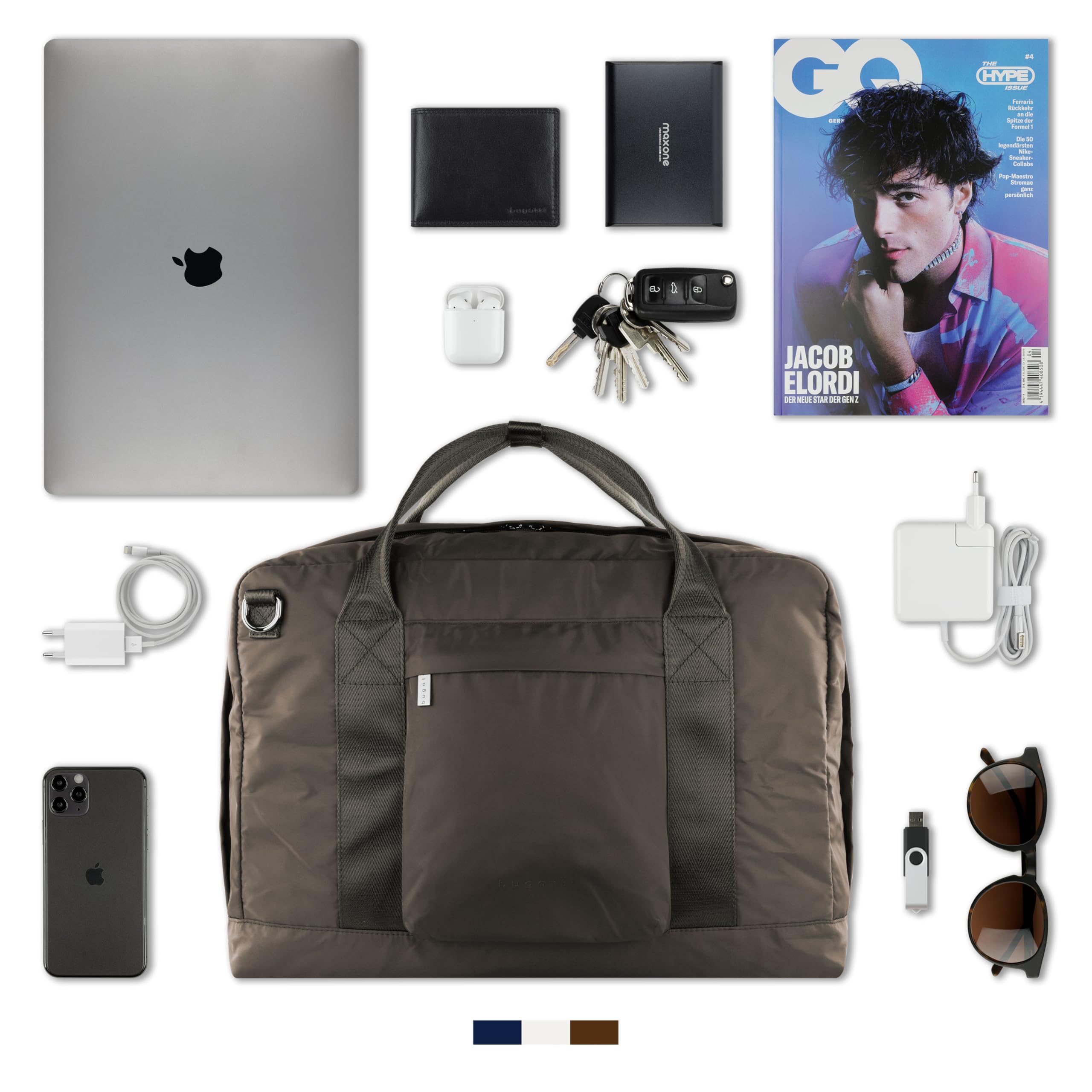 bugatti Elia Bolsa de negocios para hombre en nylon, maletín plegable con compartimento para portátil de 15"