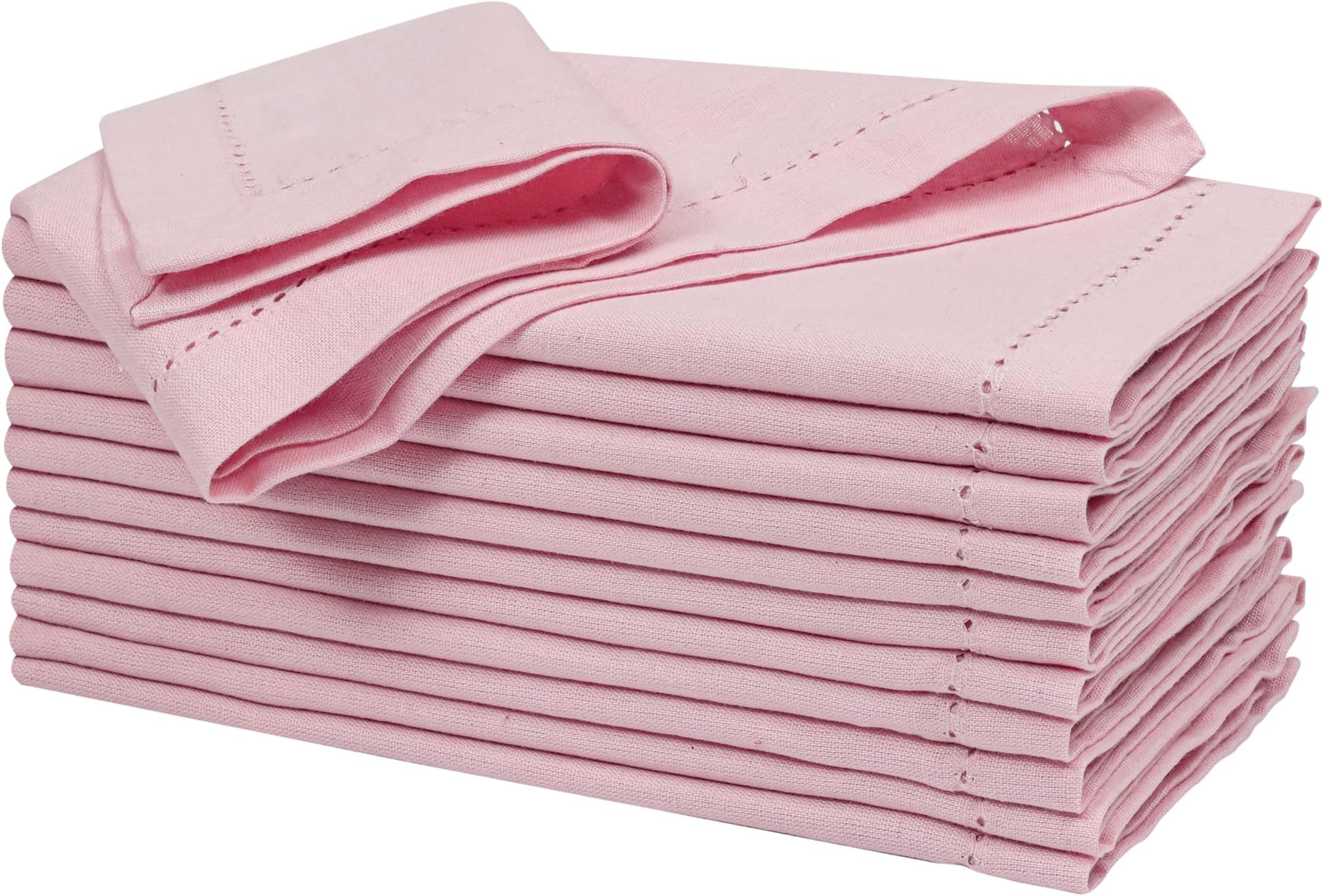 Ramanta Home Pink Cloth Dinner Napkin Set of 12-18x18 Inch, Easter Premium Cotton Linen Flax Hemstitched Napkins for Spring Decor Wedding, Party, Kitchen | Soft Durable Washable for Everyday Use