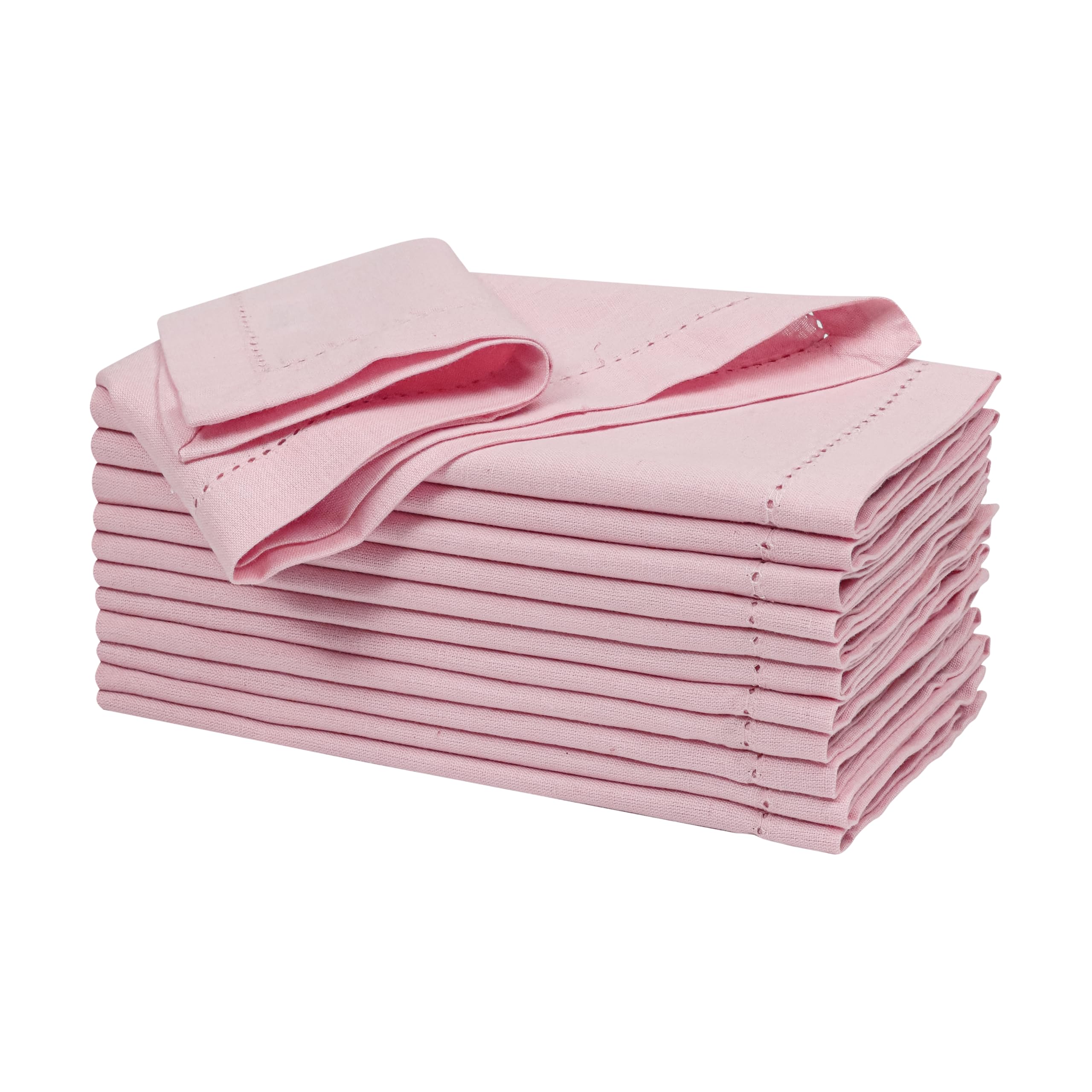 Ramanta Home Linen Flax Cloth Napkins Set of 12 - Soft & Durable Hemstitched Dinner Napkin for Wedding Parties Events | Washable Premium Cotton Table Décor for Everyday Use 18x18 Inch - Pink