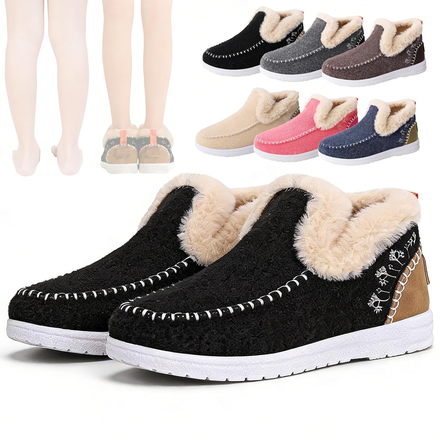Kickly Orthopedic Fleece Slip-On Boots Orthopedic Winter Fleece-Lined Anti-Slip Snow Boots for Women Relieves Foot Pain