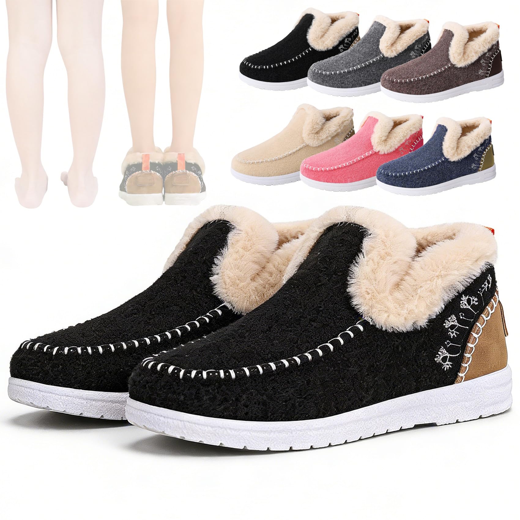 Kickly Orthopedic Fleece Slip-On Boots Orthopedic Winter Fleece-Lined Anti-Slip Snow Boots for Women Relieves Foot Pain
