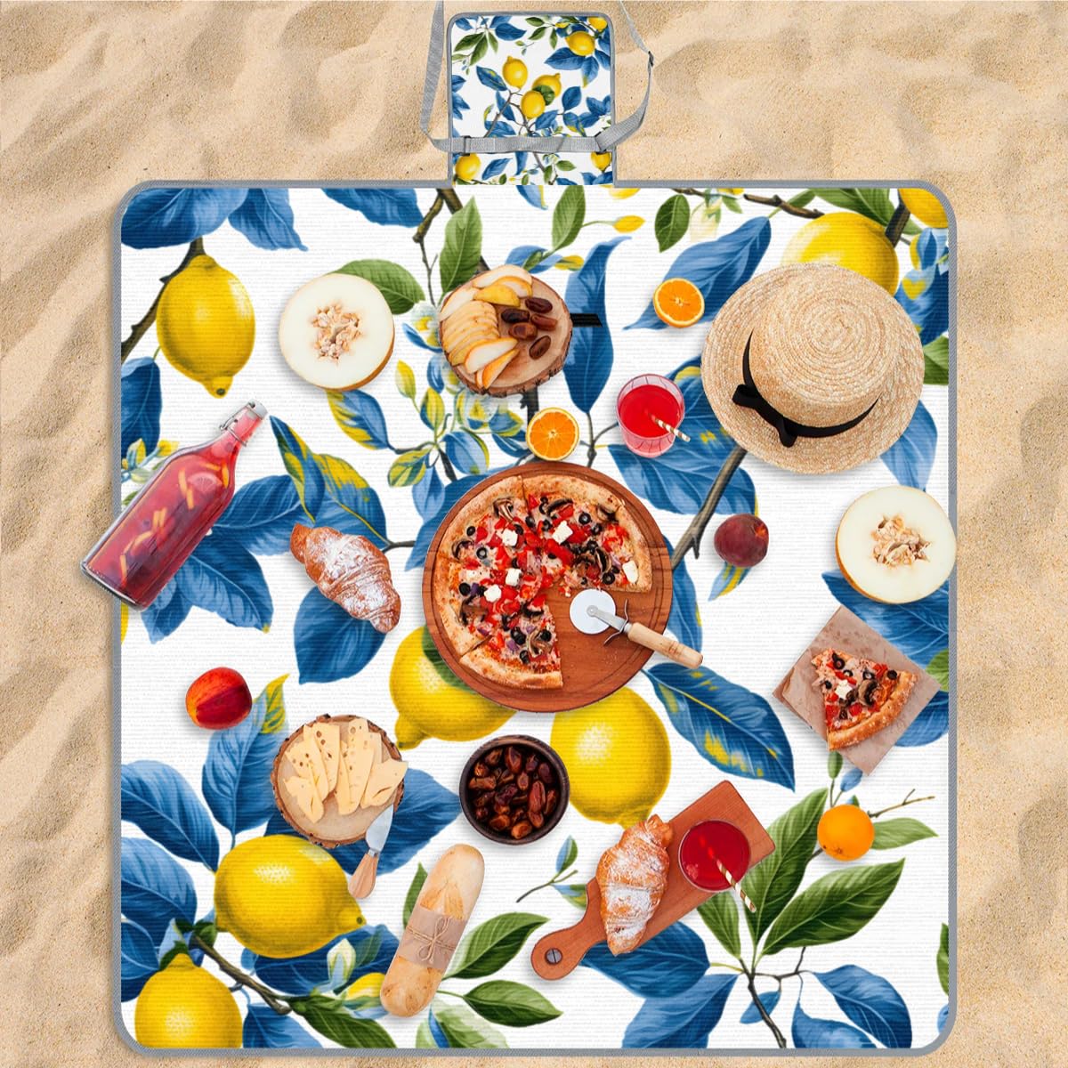 Manta de picnic de 150 x 145 cm, manta de playa plegable para exteriores, impermeable, para playa, camping, senderismo, picnic