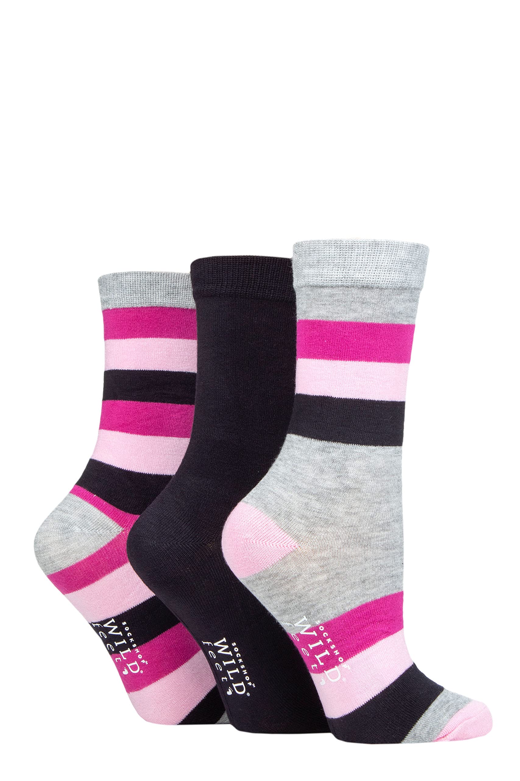 Sockshop Women's Wide Stripe Wildfeet Bamboo Socks Gift Box Pack Of 3 4-8