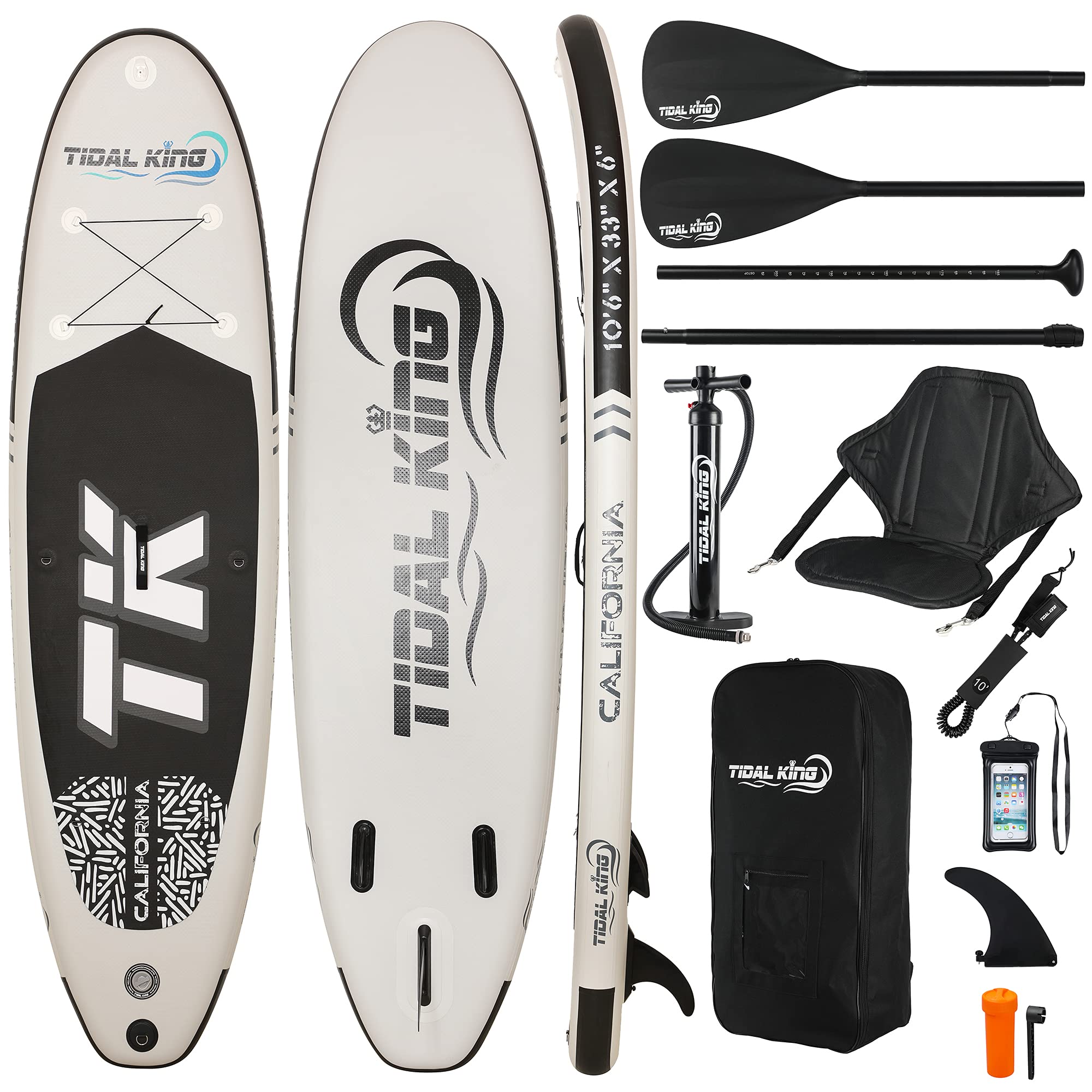 Tidal King 10'6 x 33/32 x 6 ISUP Inflatable Stand Up Paddle Board - Extra Wide for Added Stability, Adjustable Kayak Paddle & Seat, Bag, Phone Case & 2 Years Warranty