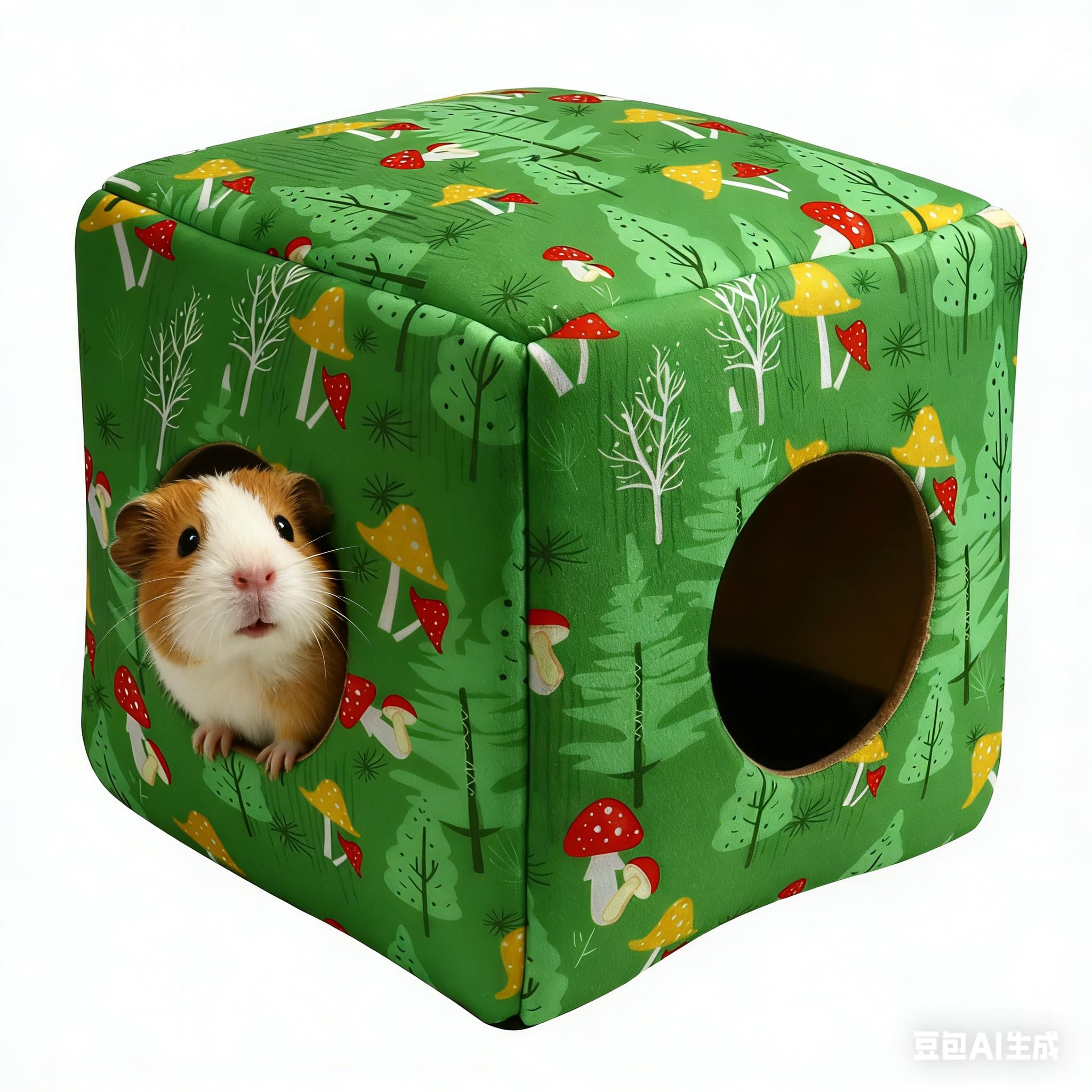 cakefly Large Guinea Pig Hideout Rabbit Bed Cubic Guinea Pig House Accessories Machine Washable Rabbit House Hideaway Hamster Bed for Small Pet Bunny Chinchilla Ferret (Green)