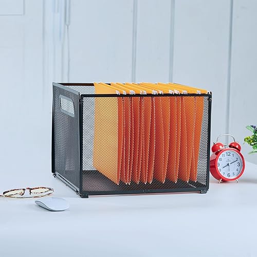 Miniatura 3 de SETTFRFE Paquete de 2 organizadores de carpetas colgantes de tamaño carta, caja de carpetas de archivos colgantes de malla metálica, cestas de