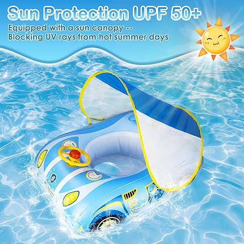 Miniatura 4 de Baby Pool Float with Canopy Baby Floats for Infants Toddler 6-48 Months Qoosea Swimming Floaties with UPF50+ Sun Protection & Toy Play Steering