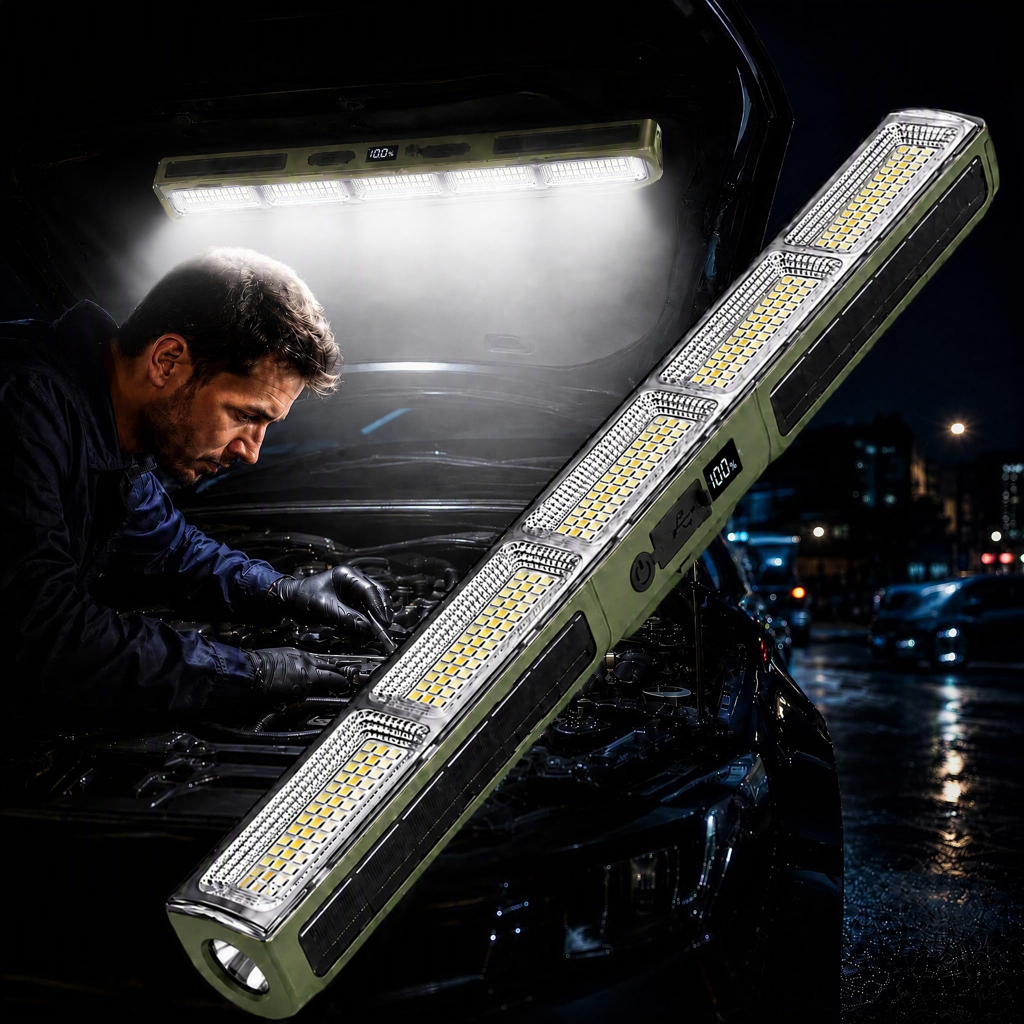 LETOUR Werkstattlampe, LED Akku 210 LEDs Arbeitsleuchte mit 7500mAh Werkstattlampe Arbeitslampe Werkstatt Magnet für Notlicht Stromausfall