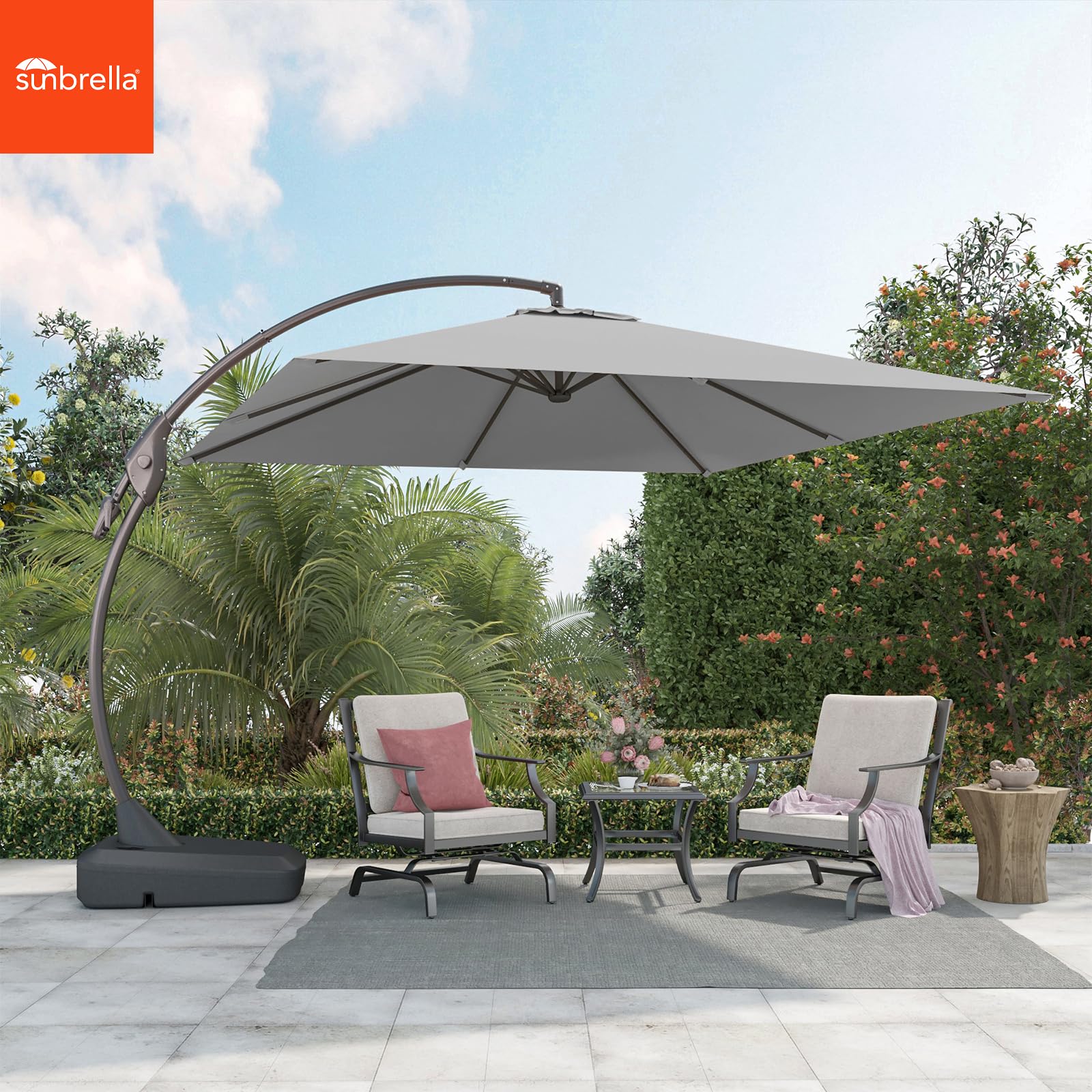 Amazon.com : Grand patio 10X10 FT Sunbrella Offset Umbrella with Base  Outdoor Square Aluminum Cantilever Umbrella Shade with Easy Tilt Adjustment  (Charcoal, 10X10 FT-SUNBRELLA) : Patio, Lawn & Garden