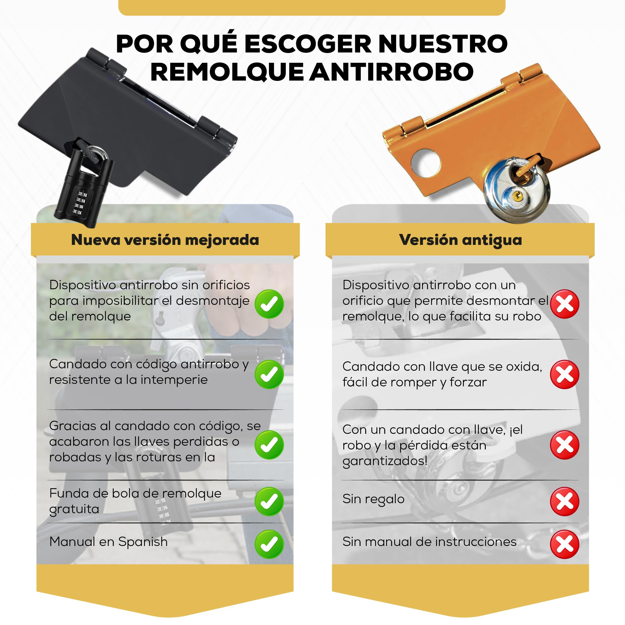 Universal antirrobo remolque enganchado - Cerradura con código para remolques - Antirrobo de Remolque, Caravana, Coche Remolcado y No Remolcado